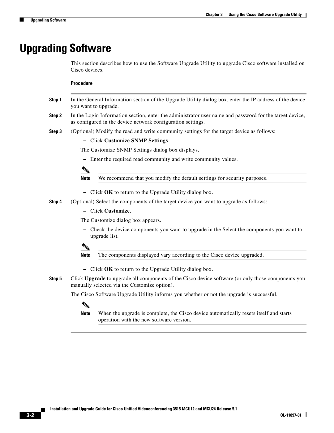 Cisco Systems MCU24 manual Upgrading Software, Click Customize Snmp Settings 