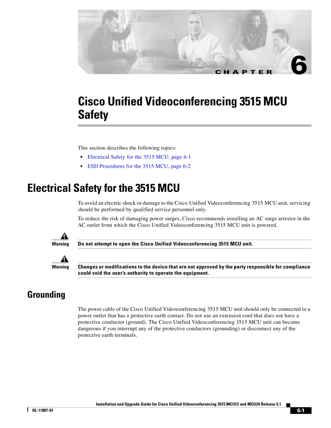 Cisco Systems MCU24 manual Electrical Safety for the 3515 MCU, Grounding 