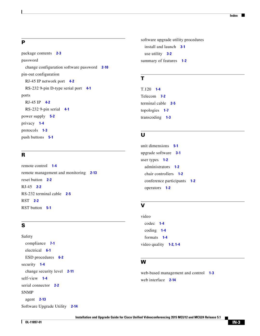 Cisco Systems MCU24 manual Snmp, IN-3 