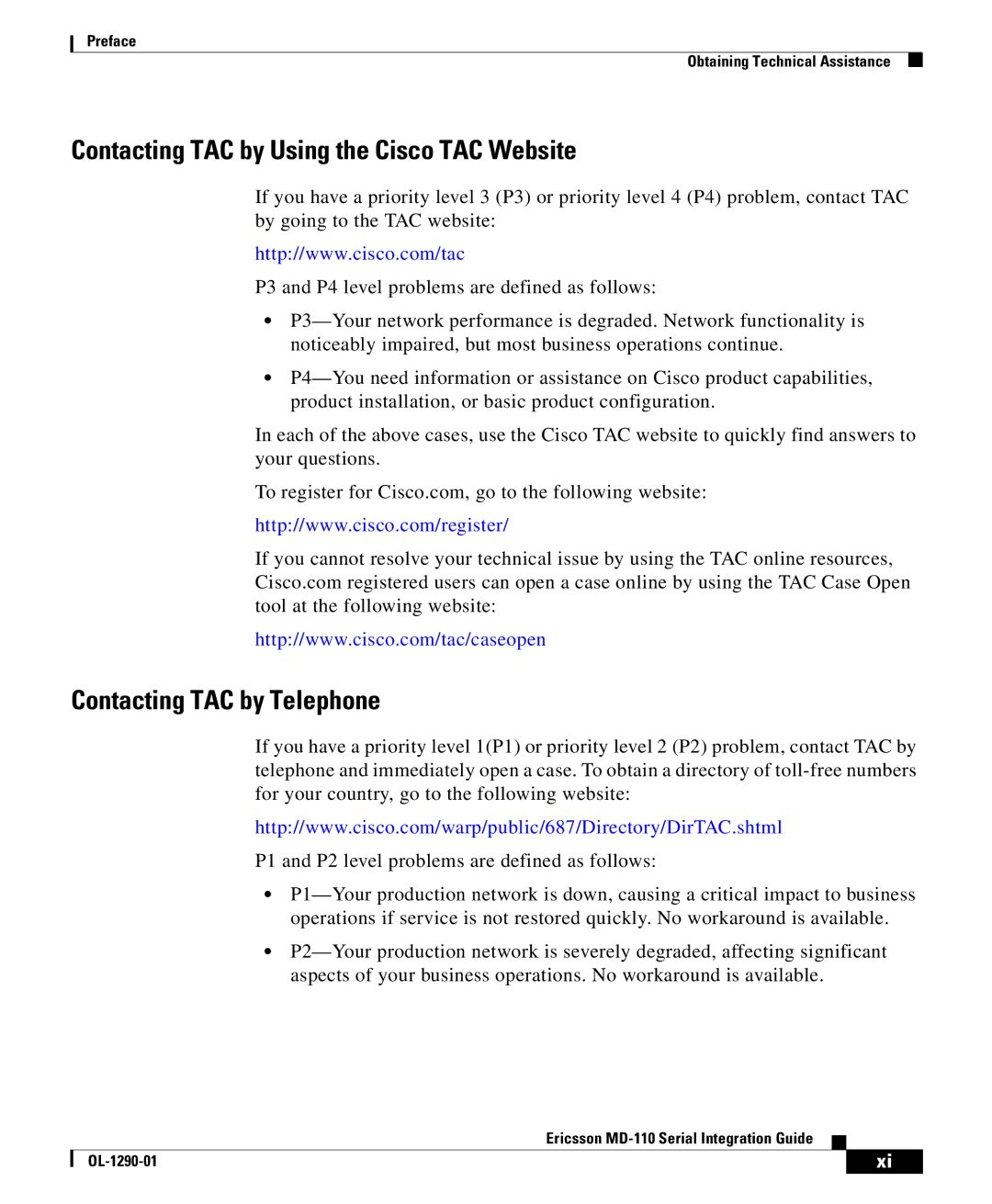 Cisco Systems MD-110 manual Contacting TAC by Using the Cisco TAC Website 