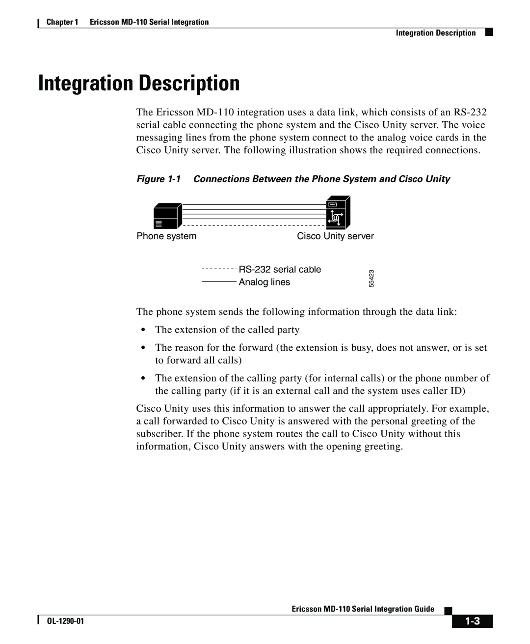 Cisco Systems MD-110 manual Integration Description, Connections Between the Phone System and Cisco Unity 