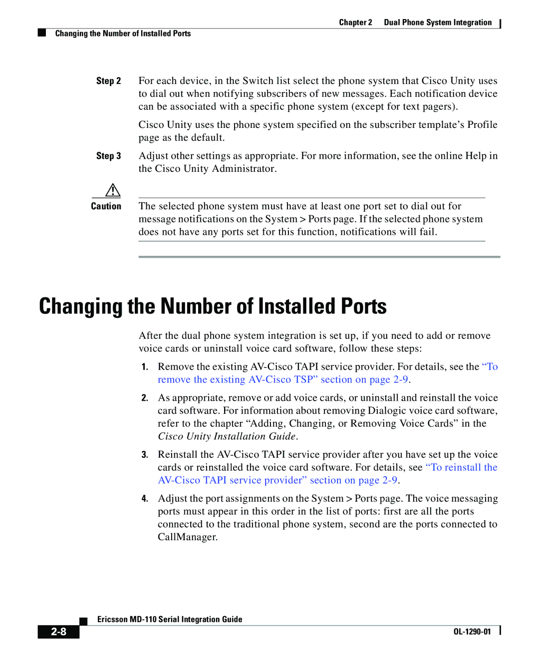 Cisco Systems MD-110 manual Changing the Number of Installed Ports 