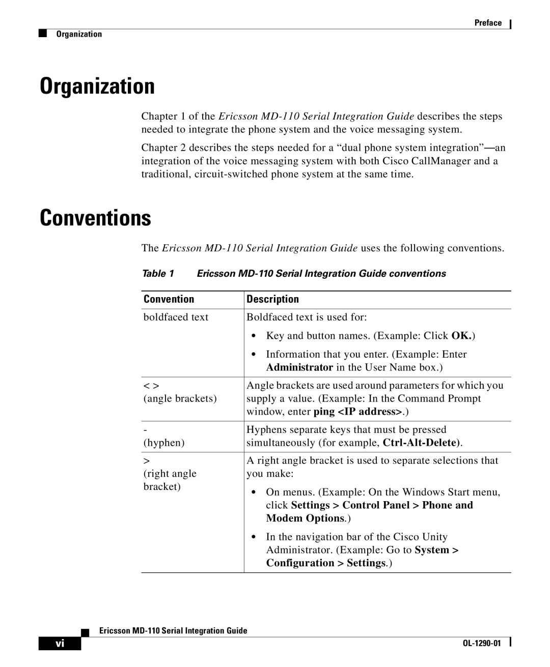 Cisco Systems MD-110 manual Organization, Conventions, Convention Description 