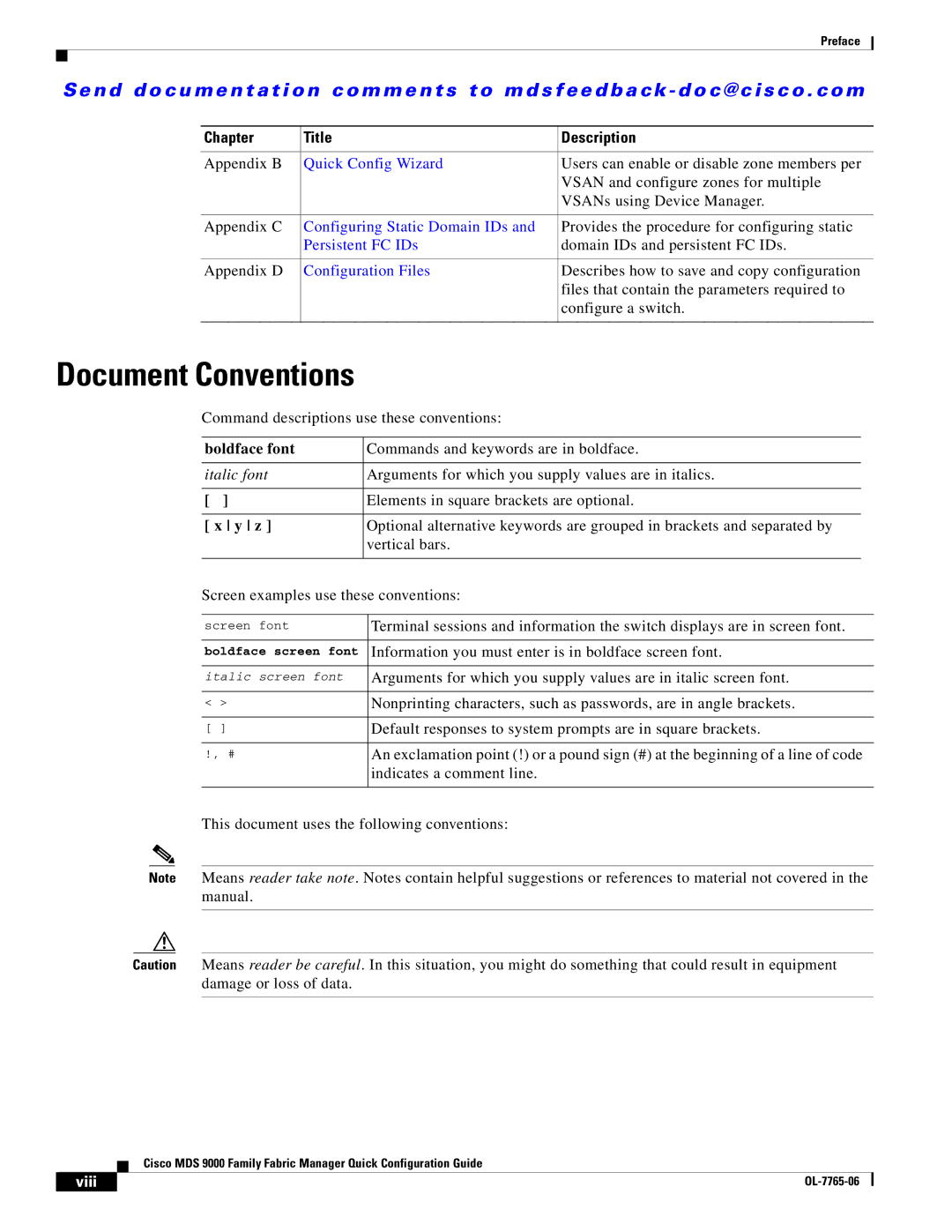 Cisco Systems MDS 9000 appendix Document Conventions, Italic font 