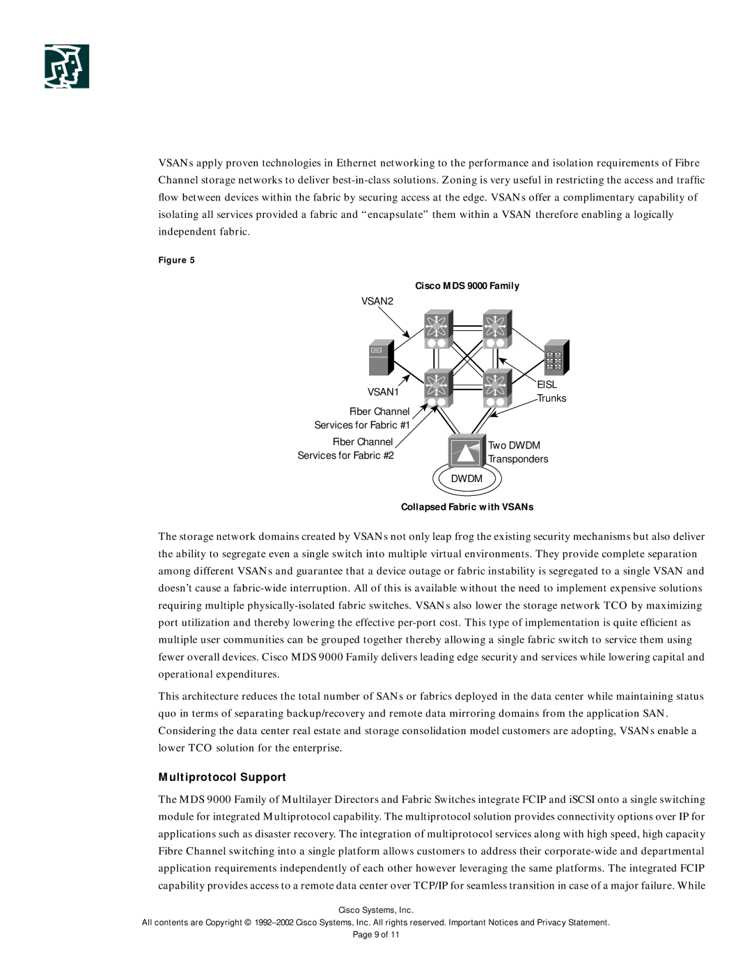 Cisco Systems manual Cisco MDS 9000 Family, Collapsed Fabric with VSANs, Multiprotocol Support 