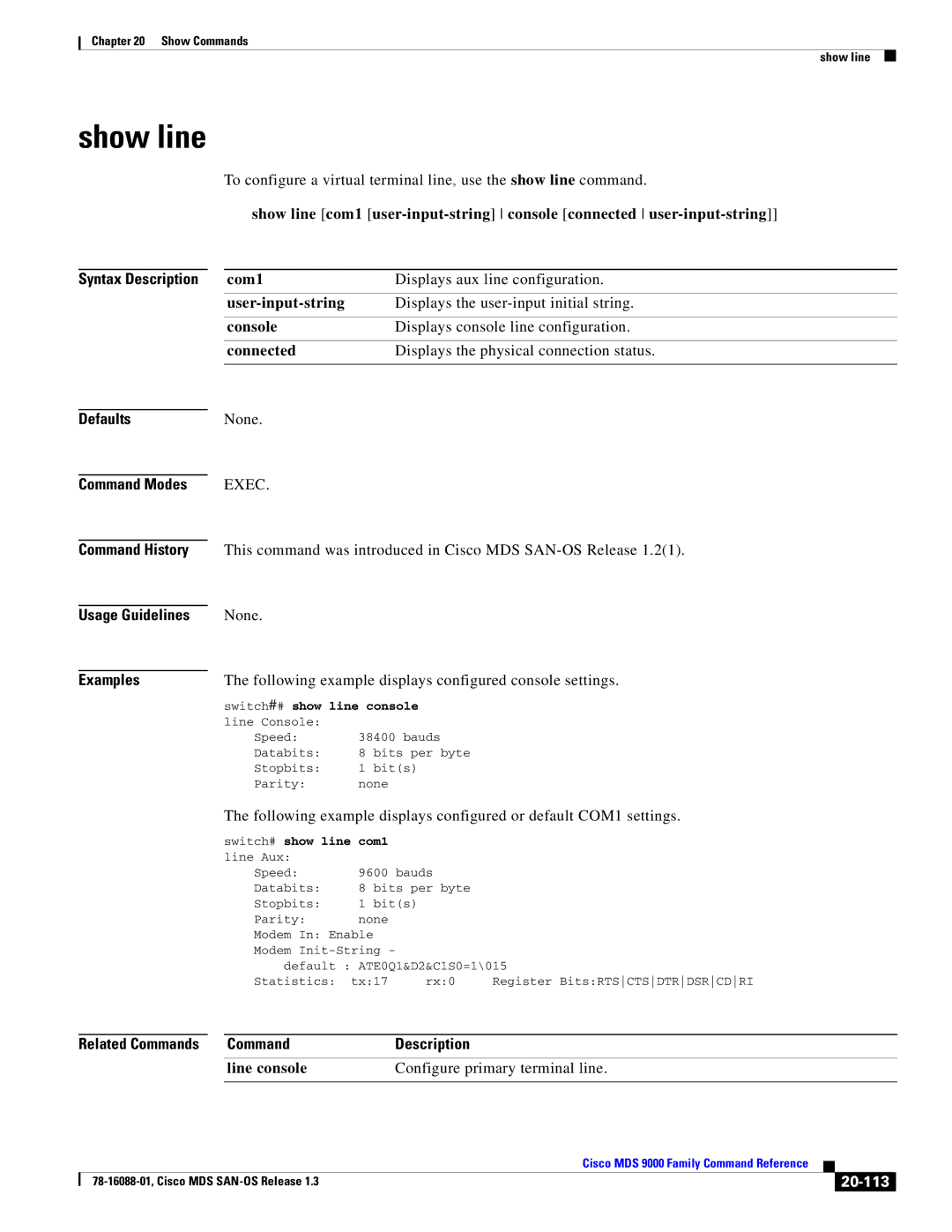 Cisco Systems MDS 9000 manual Show line, 20-113 