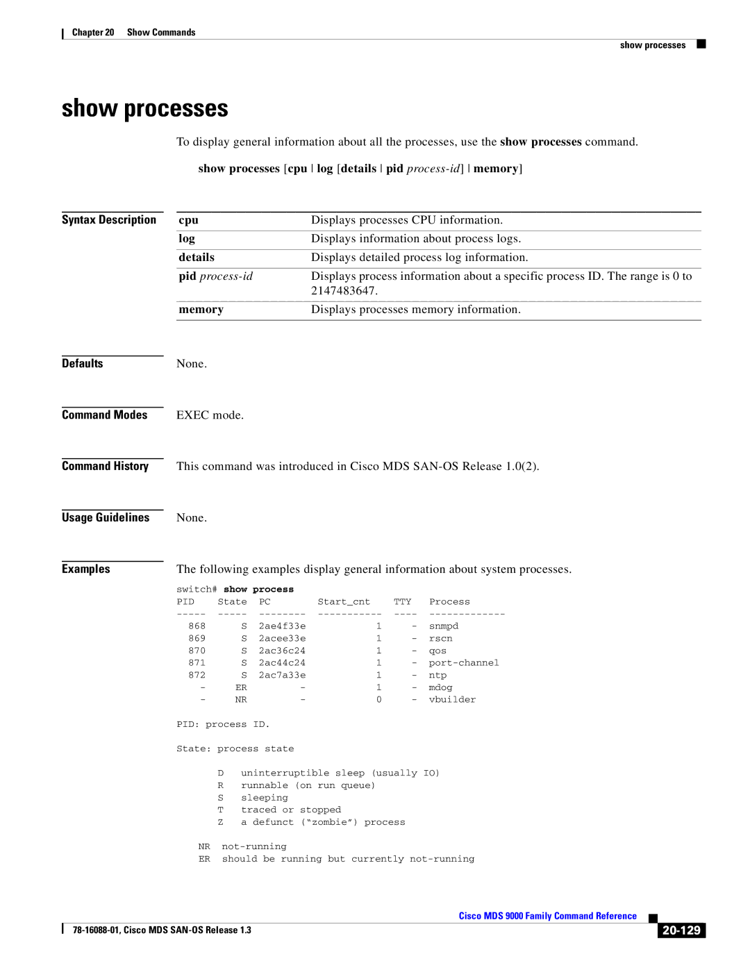 Cisco Systems MDS 9000 manual Show processes, 20-129 