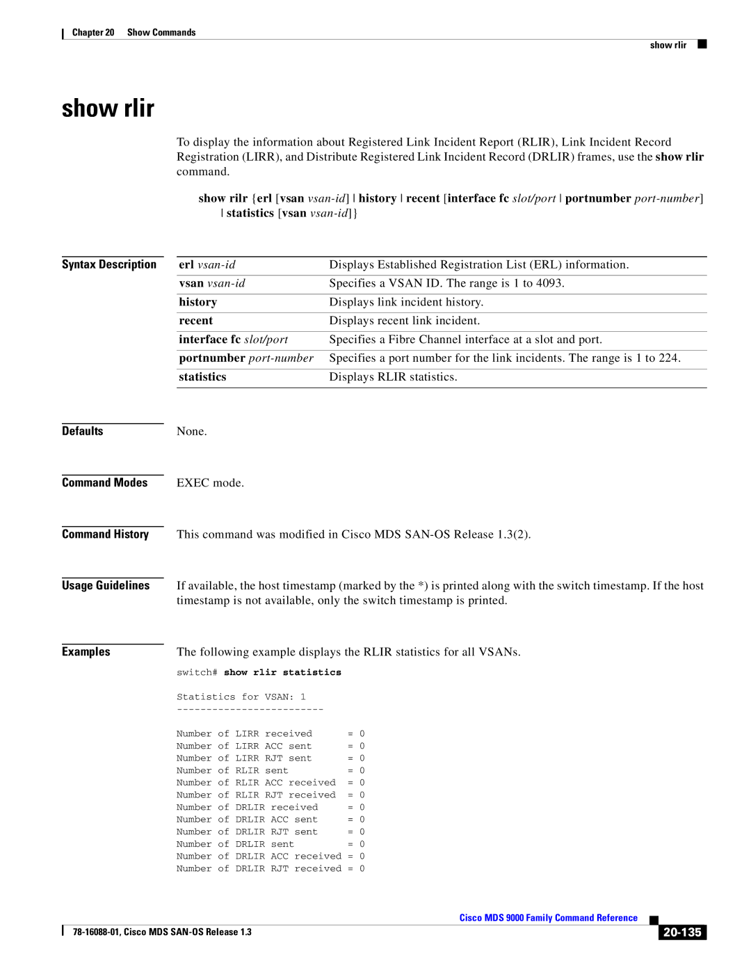 Cisco Systems MDS 9000 manual Show rlir, History, Recent, Interface fc slot/port 