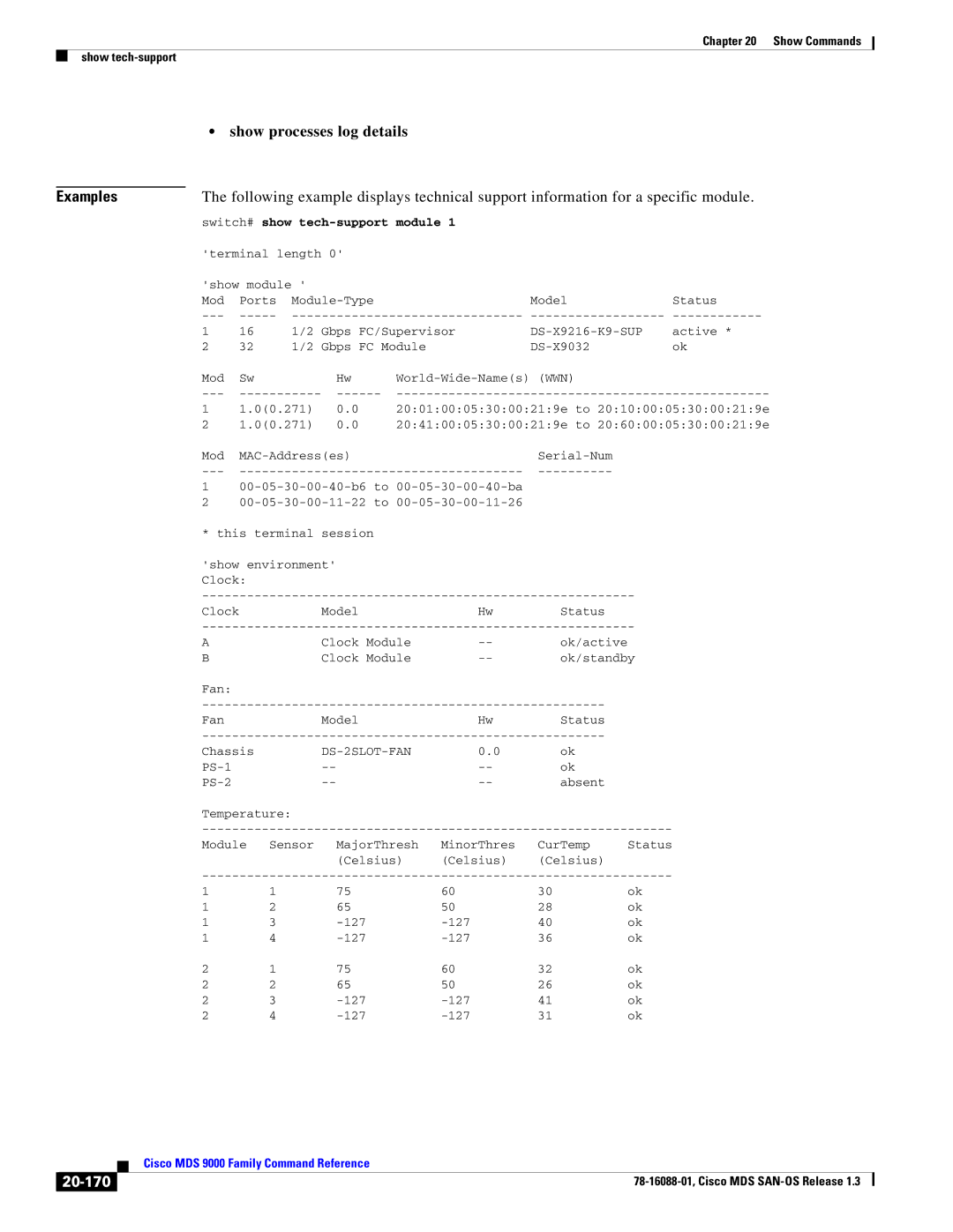 Cisco Systems MDS 9000 manual Show processes log details, 20-170, Module, DS-2SLOT-FAN 