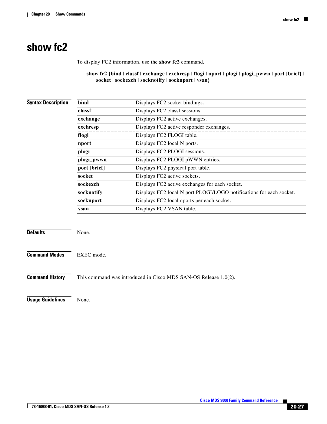 Cisco Systems MDS 9000 manual Show fc2, 20-27 