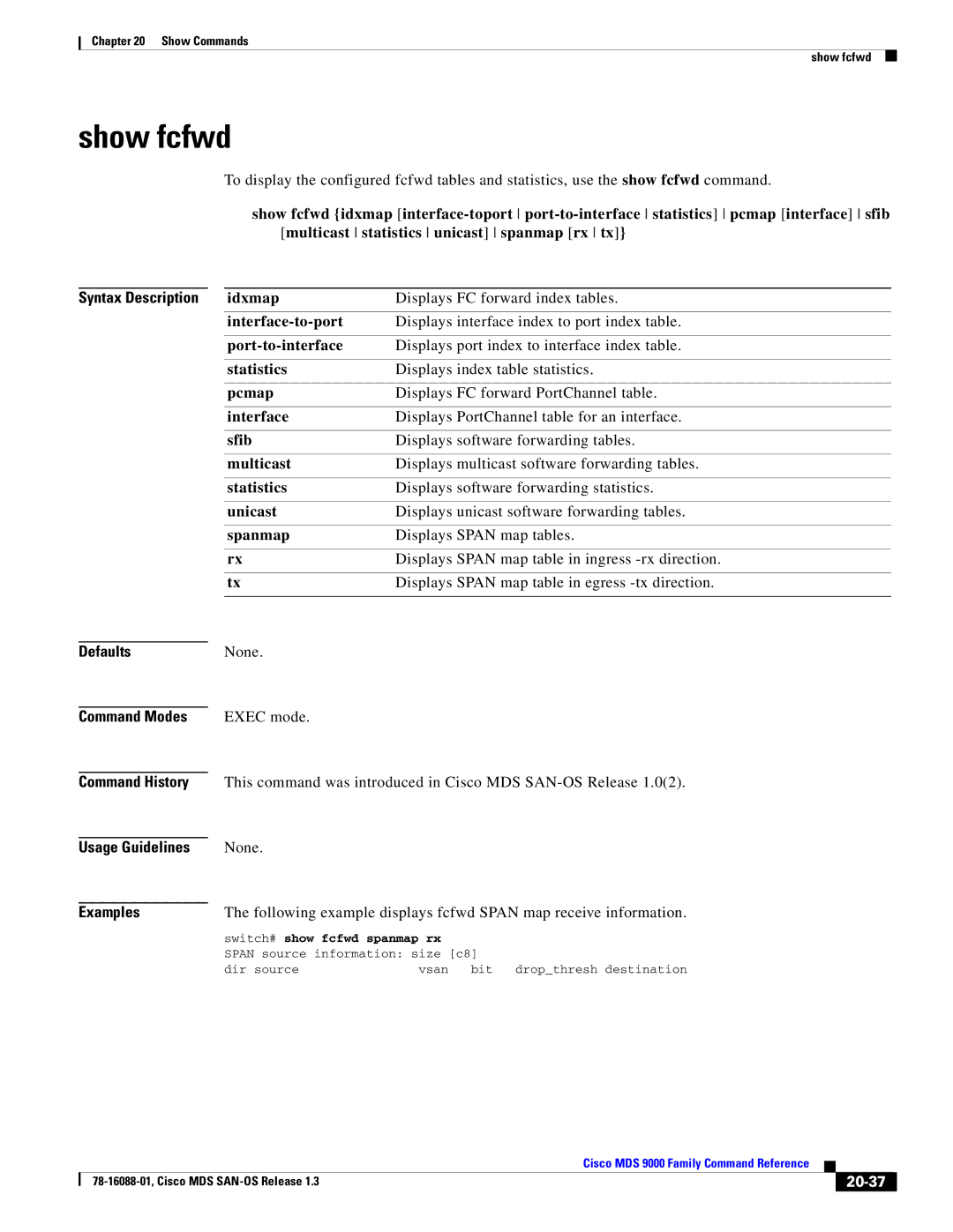 Cisco Systems MDS 9000 manual Show fcfwd, 20-37 