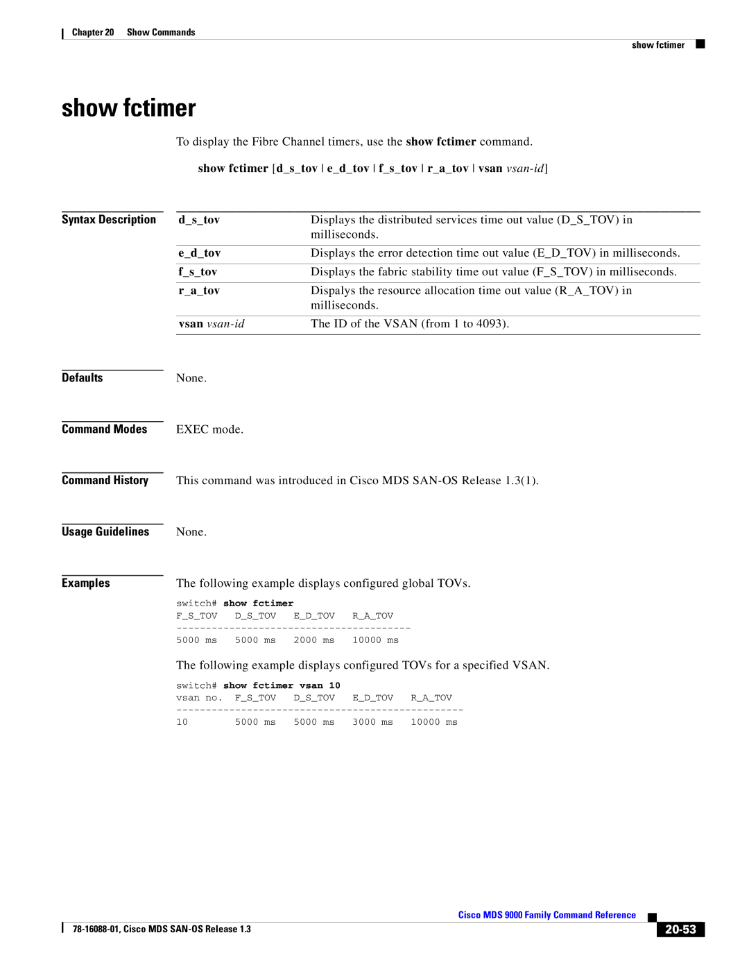 Cisco Systems MDS 9000 manual Show fctimer, 20-53 