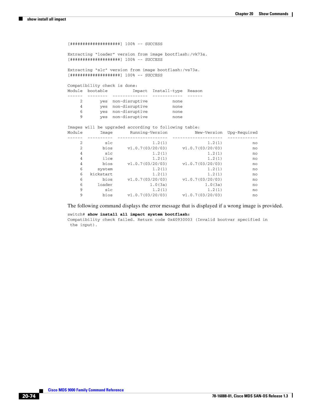 Cisco Systems MDS 9000 manual 20-74, Extracting loader version from image bootflash/vk73a 