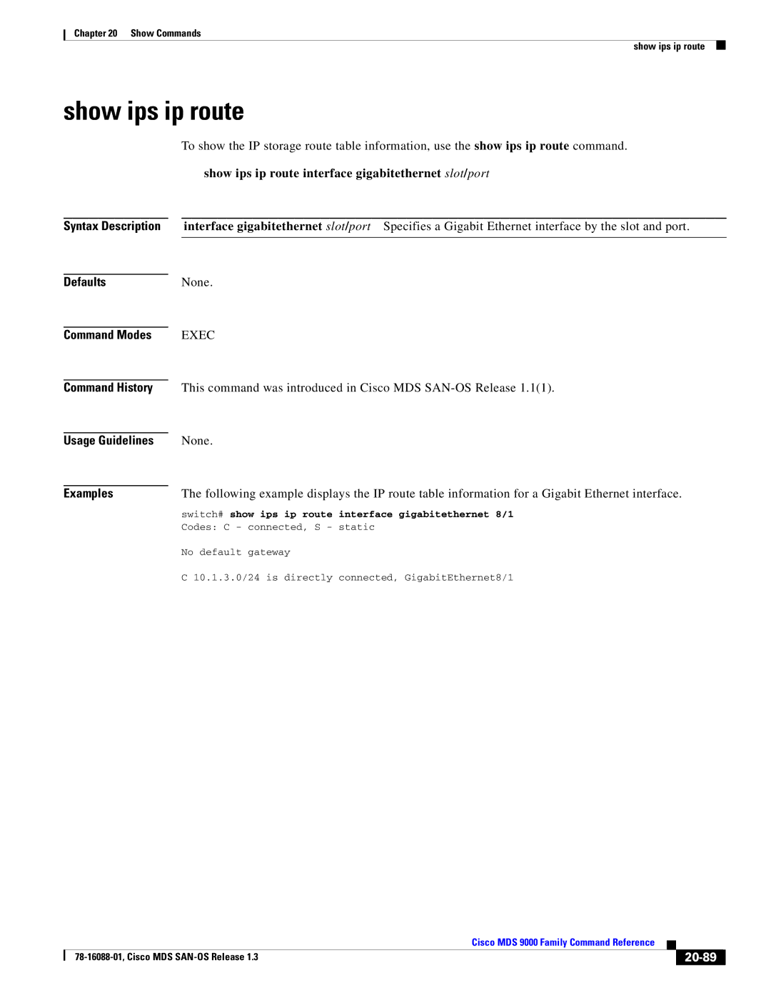 Cisco Systems MDS 9000 manual Show ips ip route, 20-89 