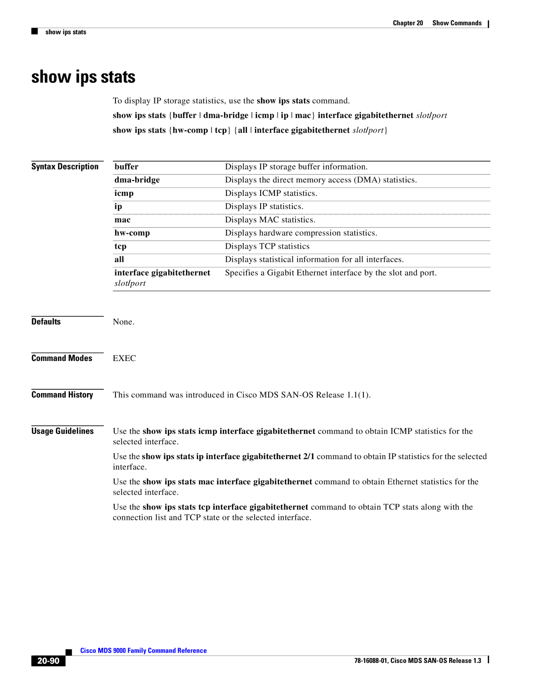 Cisco Systems MDS 9000 manual Show ips stats, 20-90 