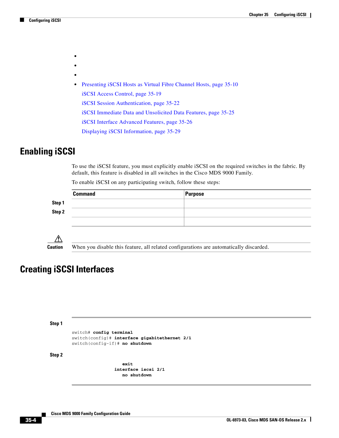 Cisco Systems MDS 9000 setup guide Enabling iSCSI, Creating iSCSI Interfaces 