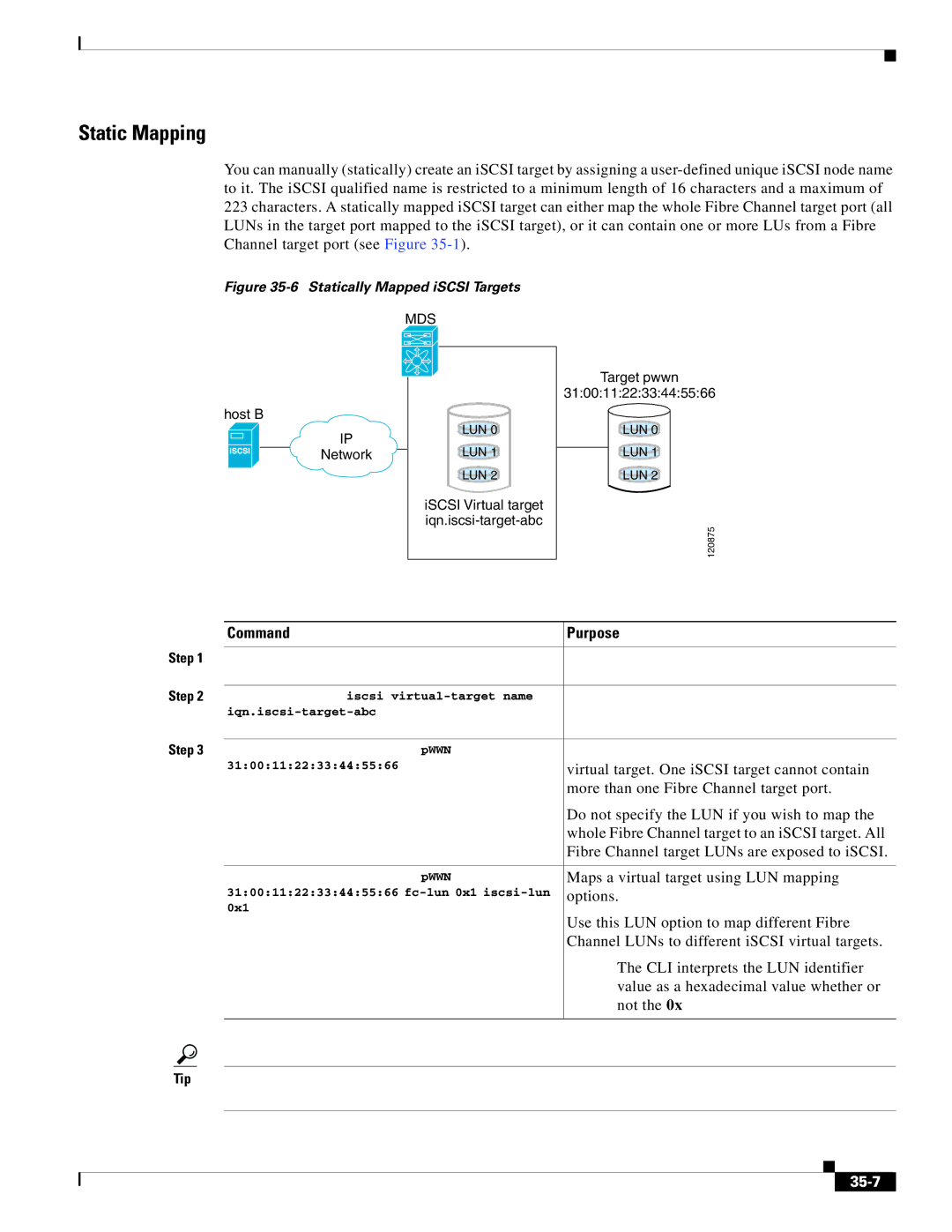 Cisco Systems MDS 9000 setup guide Static Mapping, Statically Mapped iSCSI Targets 