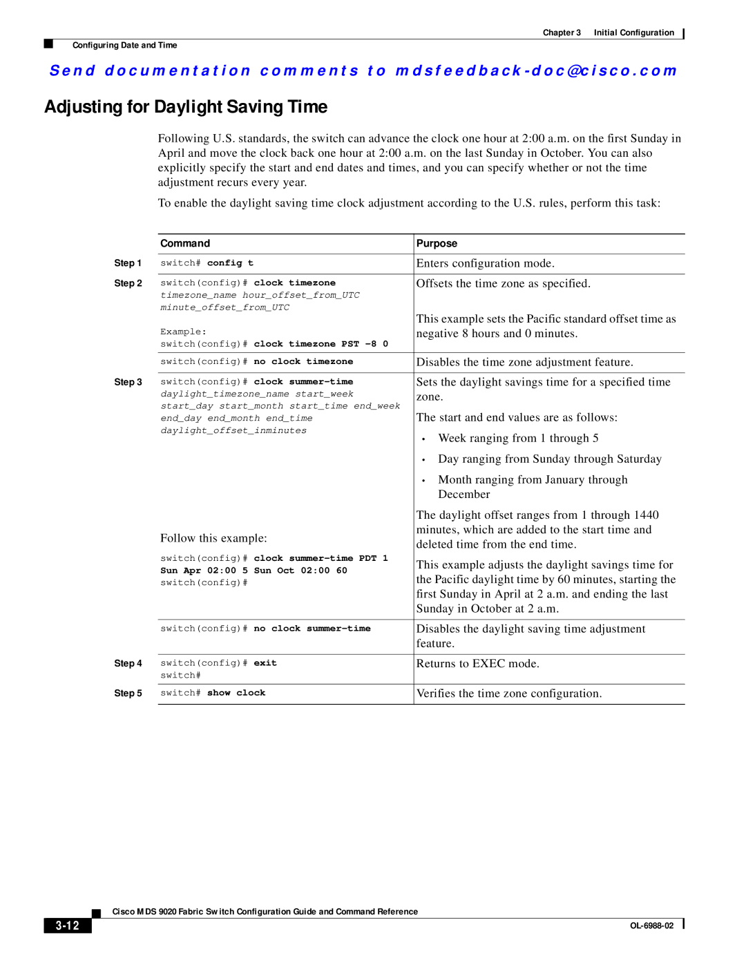 Cisco Systems MDS 9020 manual Adjusting for Daylight Saving Time 