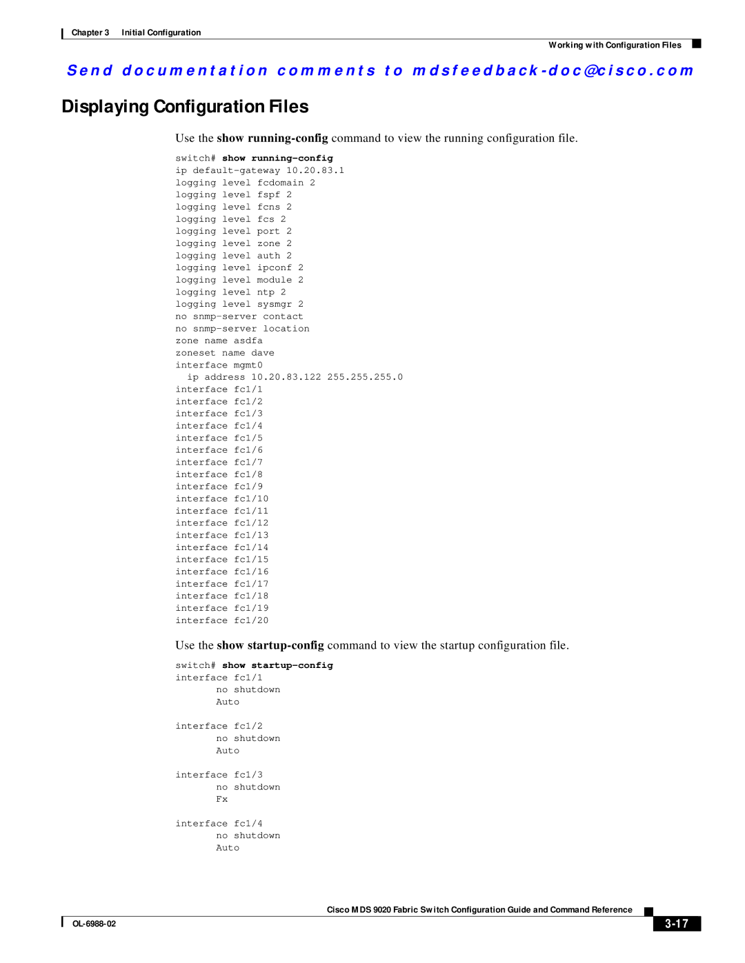 Cisco Systems MDS 9020 manual Displaying Configuration Files 