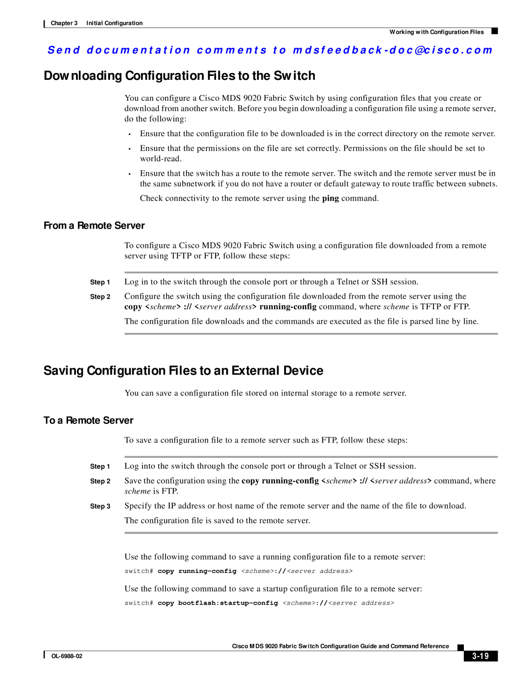 Cisco Systems MDS 9020 Downloading Configuration Files to the Switch, Saving Configuration Files to an External Device 