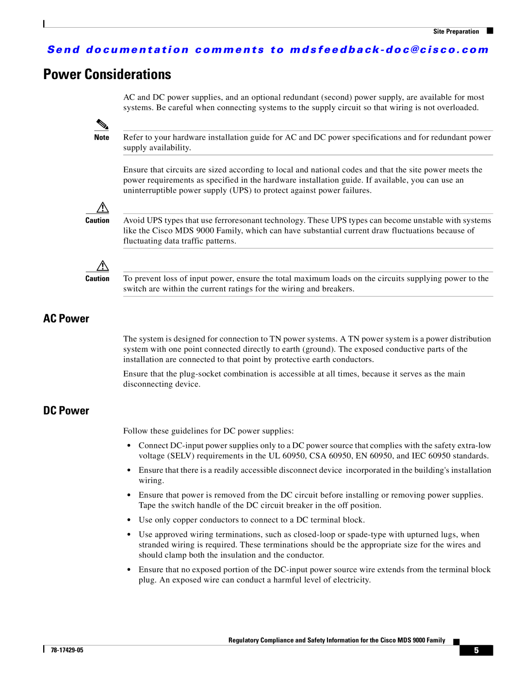 Cisco Systems MDS 9200, MDS 9100, MDS 9500 important safety instructions Power Considerations, AC Power 