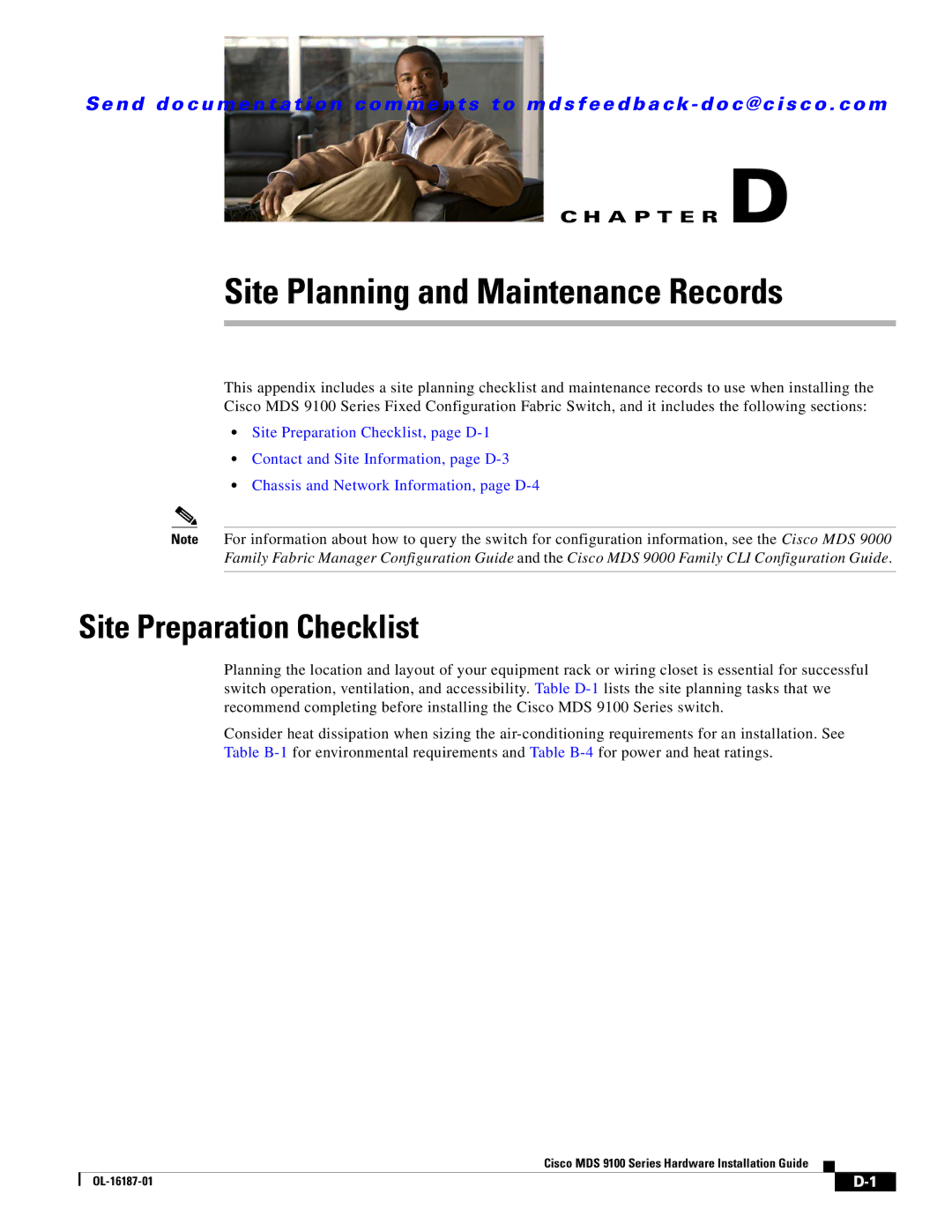 Cisco Systems MDS 9100 Series manual Site Planning and Maintenance Records, Site Preparation Checklist 