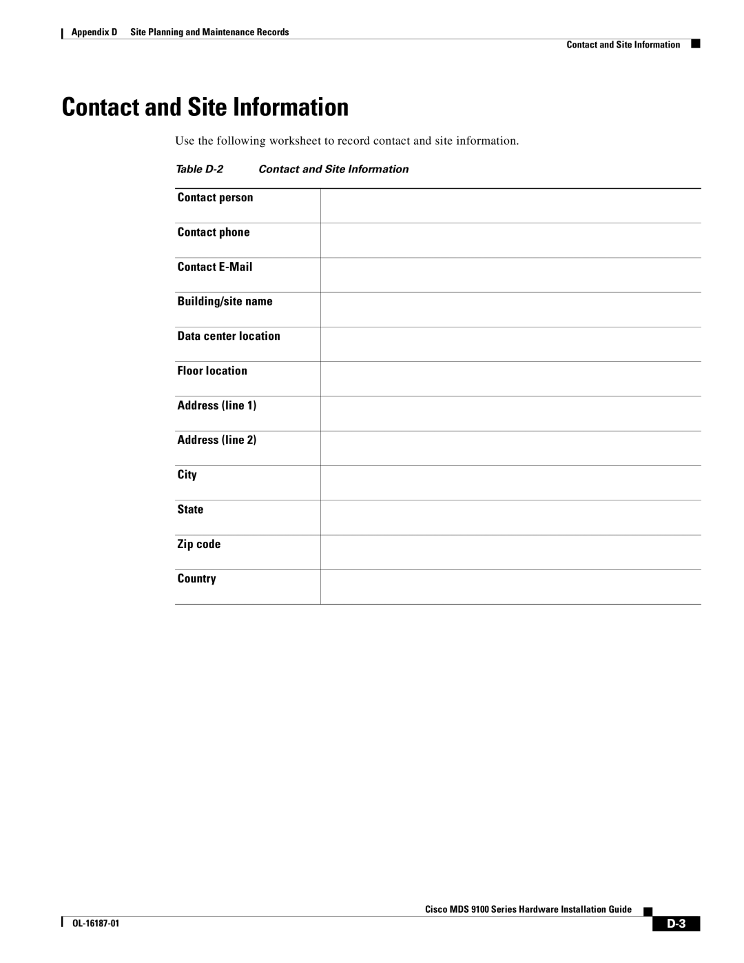 Cisco Systems MDS 9100 Series manual Contact and Site Information 