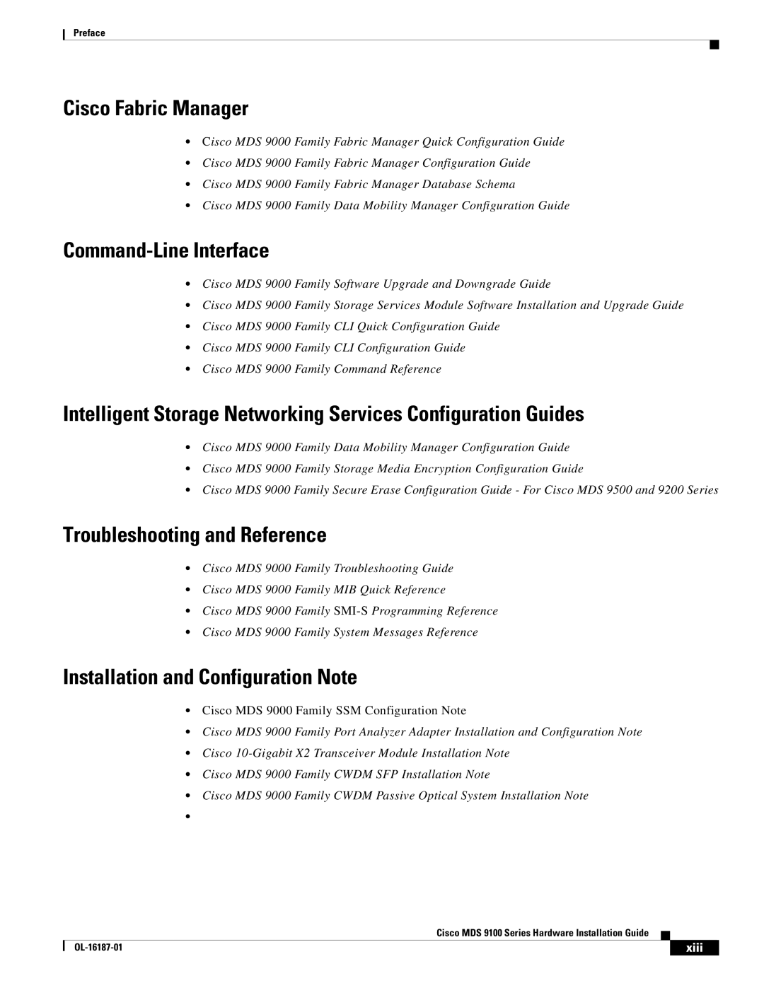 Cisco Systems MDS 9100 Series manual Cisco Fabric Manager, Command-Line Interface, Troubleshooting and Reference 