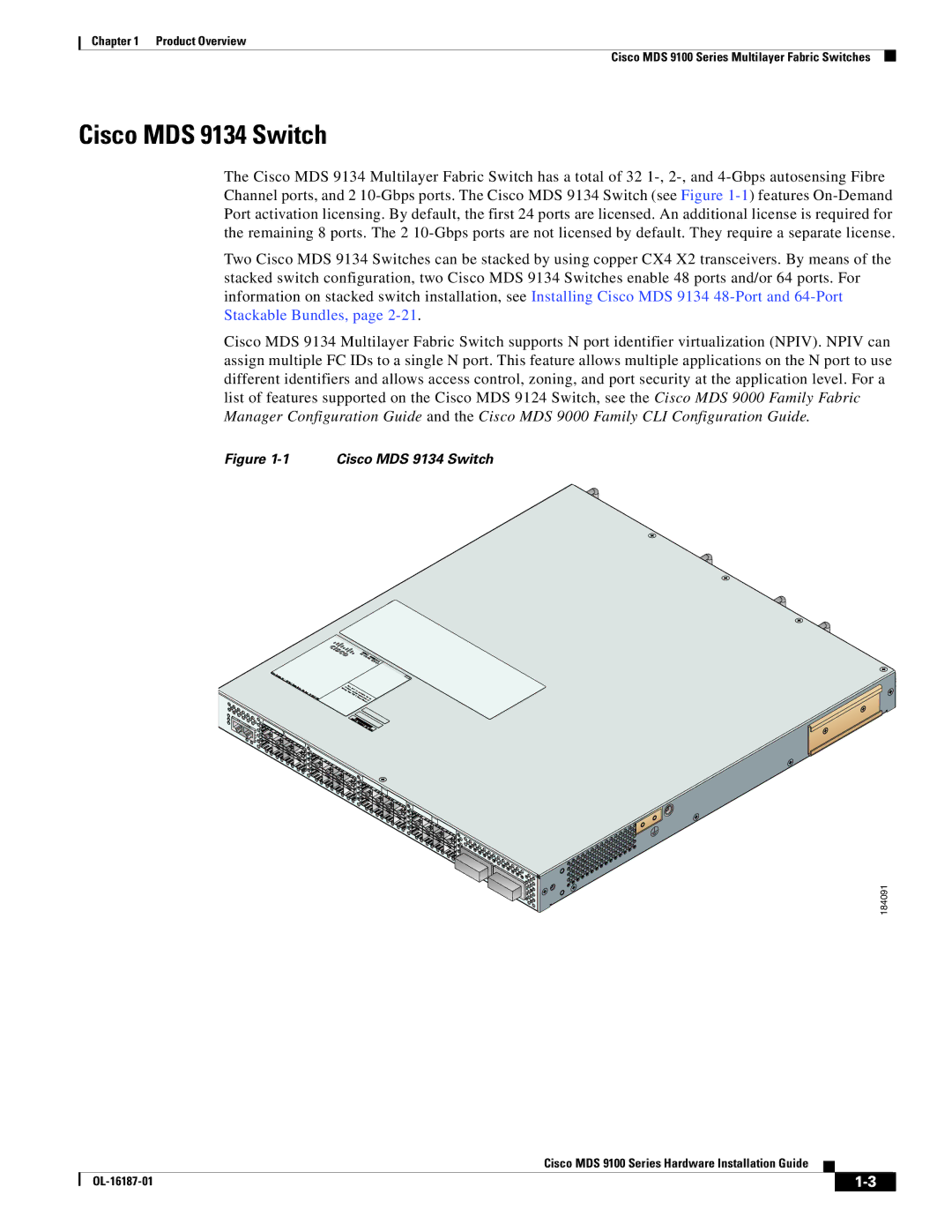 Cisco Systems MDS 9100 Series manual Cisco MDS 9134 Switch 