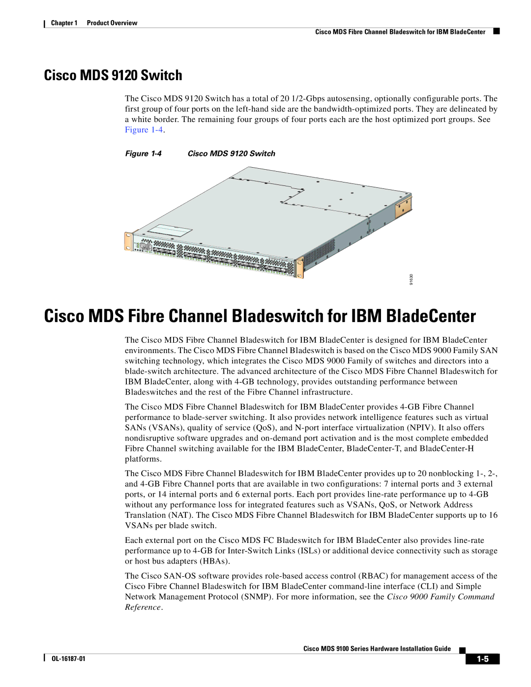 Cisco Systems MDS 9100 Series manual Cisco MDS Fibre Channel Bladeswitch for IBM BladeCenter, Cisco MDS 9120 Switch 