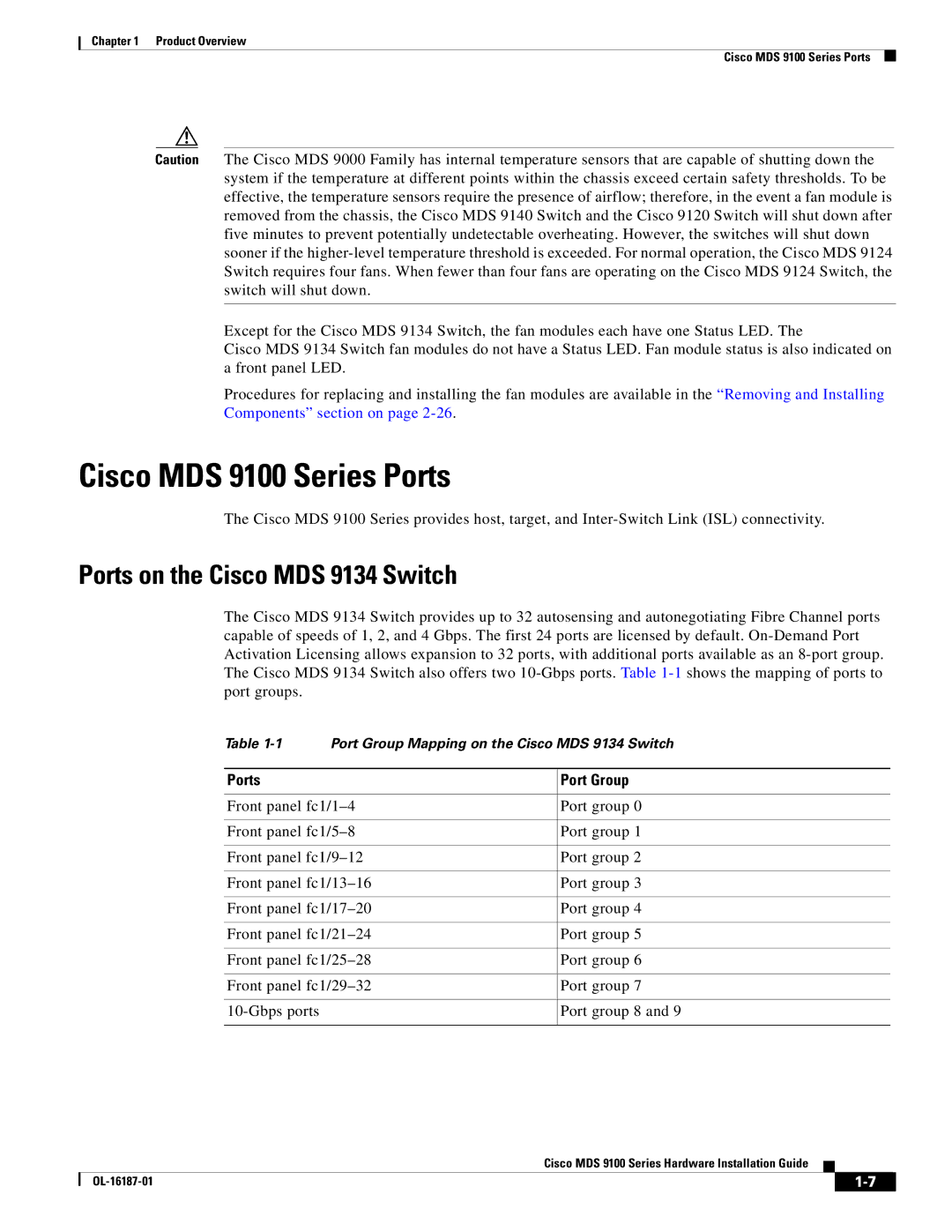 Cisco Systems manual Cisco MDS 9100 Series Ports, Ports on the Cisco MDS 9134 Switch, Ports Port Group 