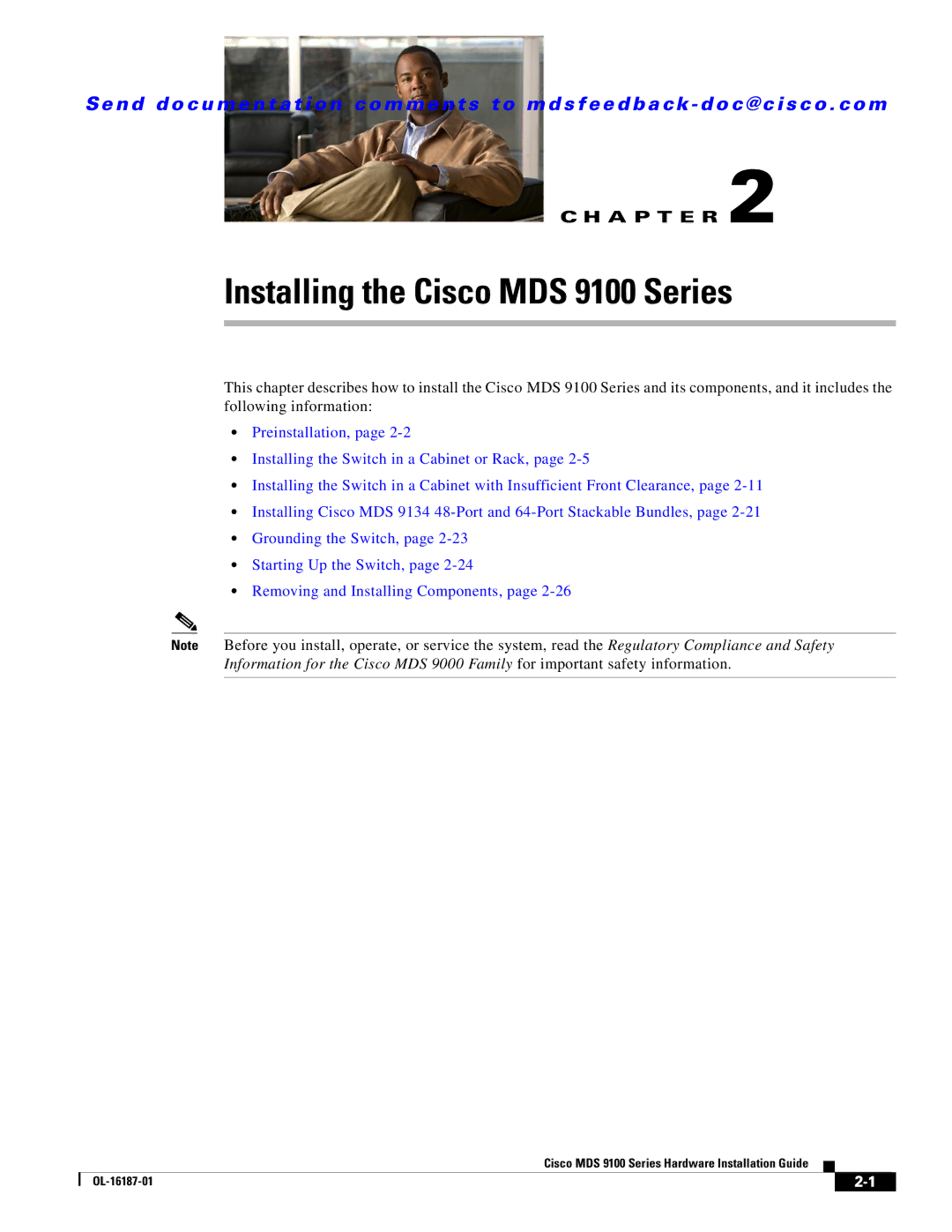 Cisco Systems manual Installing the Cisco MDS 9100 Series 