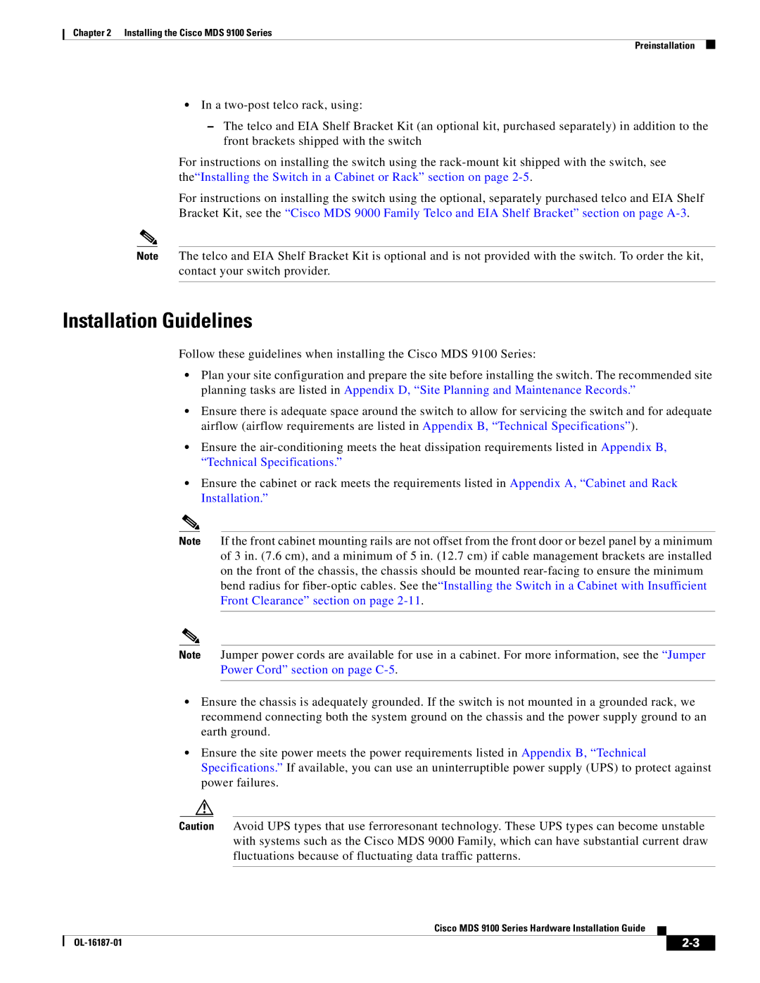 Cisco Systems MDS 9100 Series manual Installation Guidelines 