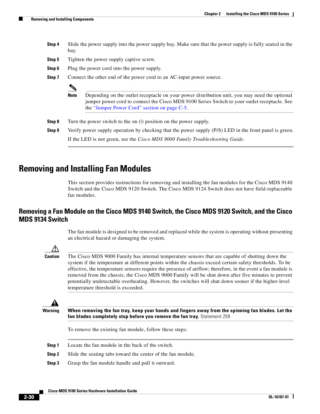 Cisco Systems MDS 9100 Series Removing and Installing Fan Modules, To remove the existing fan module, follow these steps 