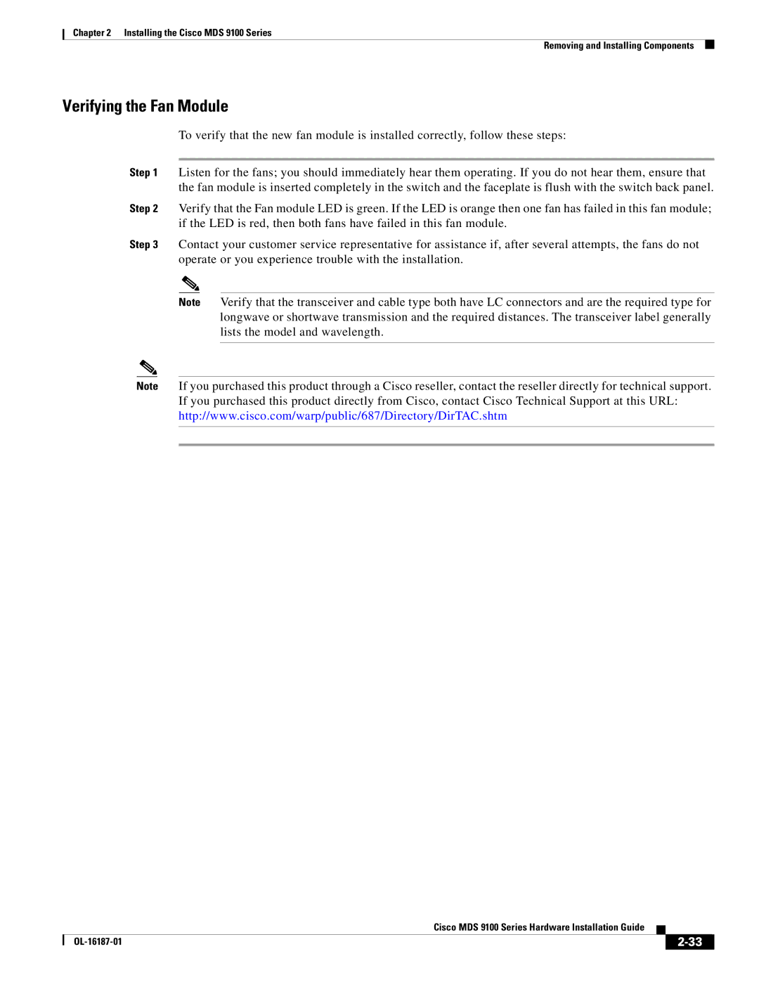 Cisco Systems MDS 9100 Series manual Verifying the Fan Module 