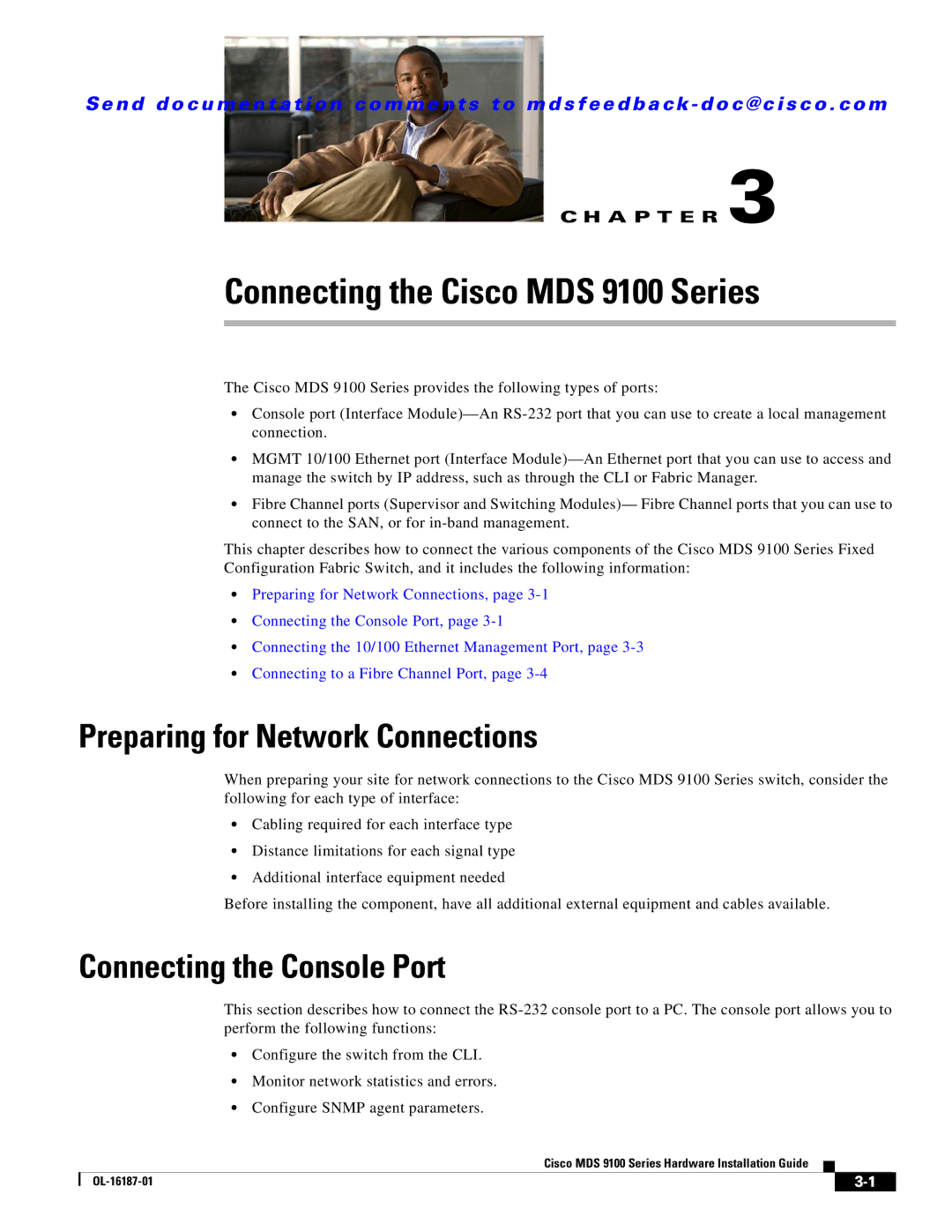 Cisco Systems MDS 9100 Series manual Preparing for Network Connections, Connecting the Console Port 