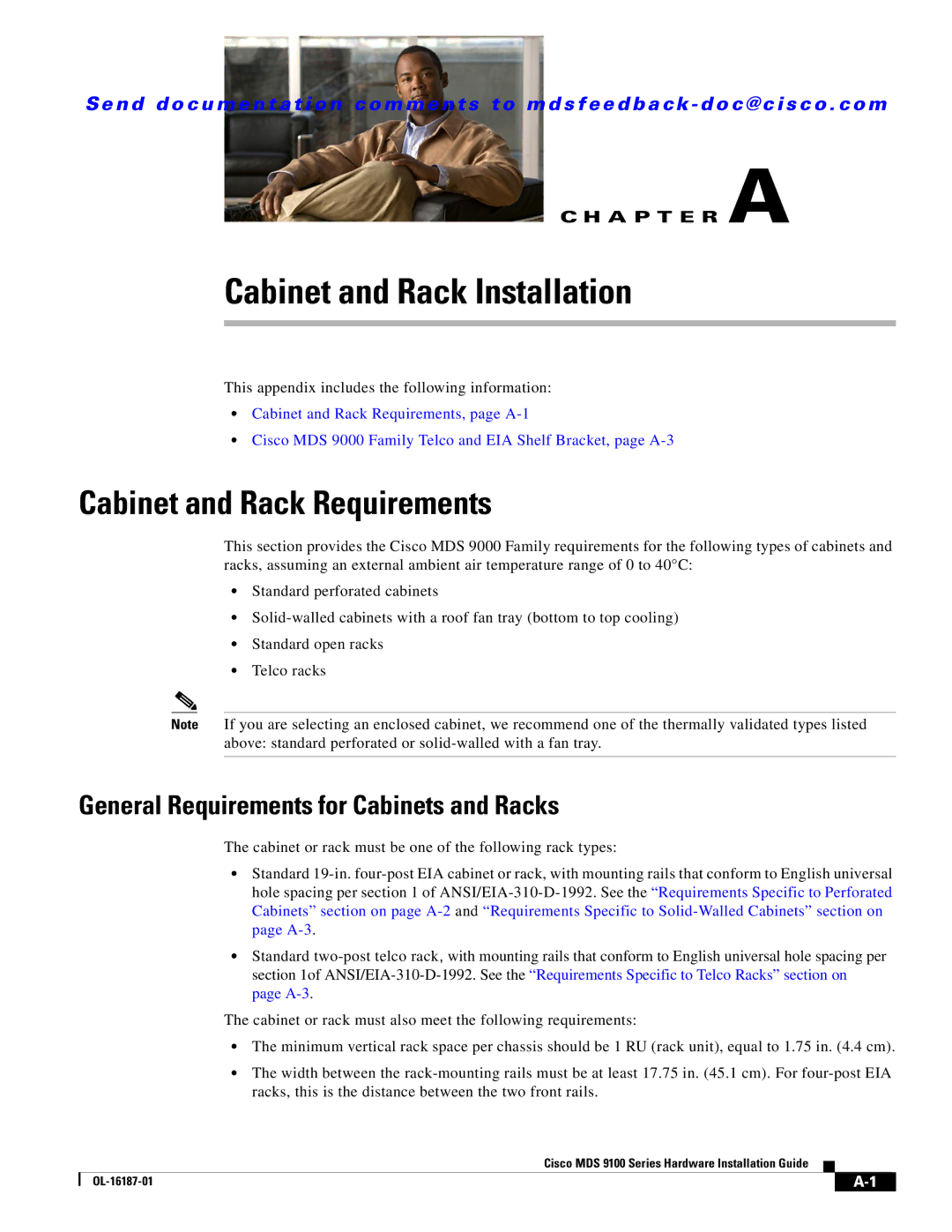 Cisco Systems MDS 9100 Series manual Cabinet and Rack Requirements, General Requirements for Cabinets and Racks 