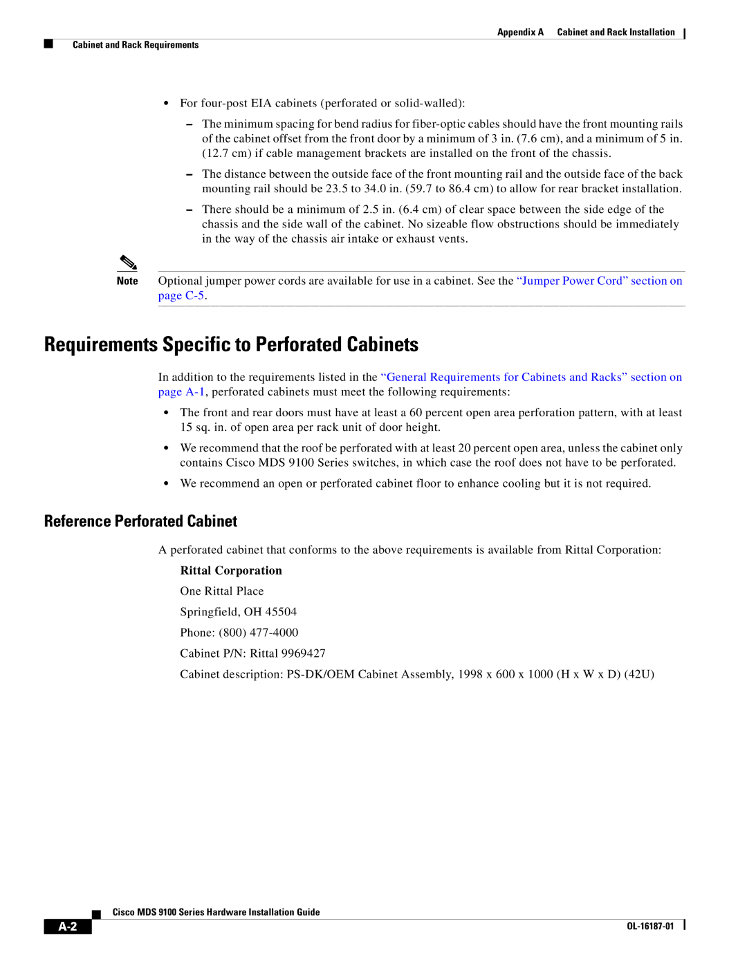 Cisco Systems MDS 9100 Series manual Requirements Specific to Perforated Cabinets, Reference Perforated Cabinet 