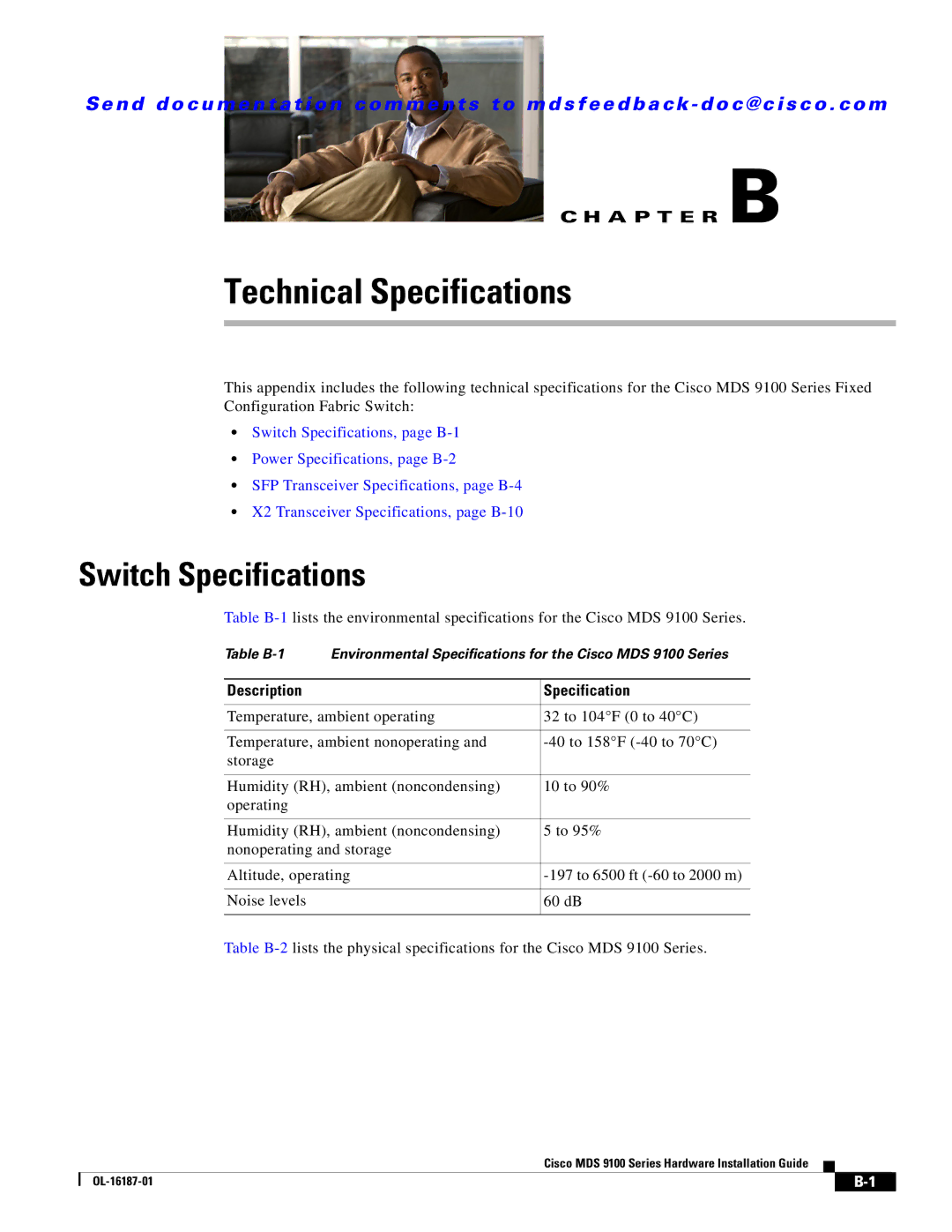 Cisco Systems MDS 9100 Series manual Switch Specifications, Description Specification 