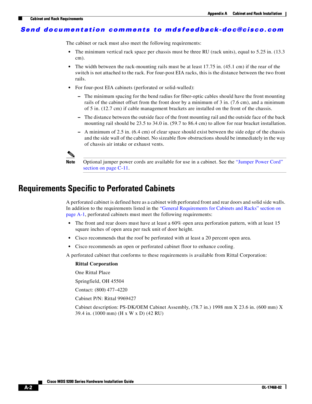Cisco Systems MDS 9200 Series manual Requirements Specific to Perforated Cabinets, Rittal Corporation 