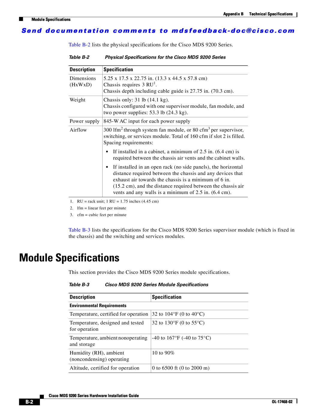 Cisco Systems MDS 9200 Series manual Module Specifications 