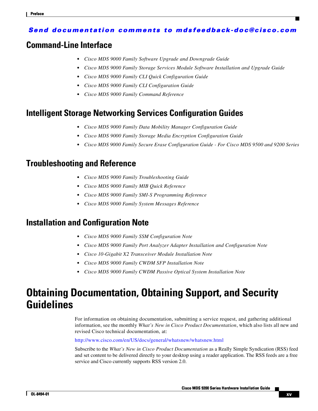 Cisco Systems MDS 9200 Series Obtaining Documentation, Obtaining Support, and Security Guidelines, Command-Line Interface 