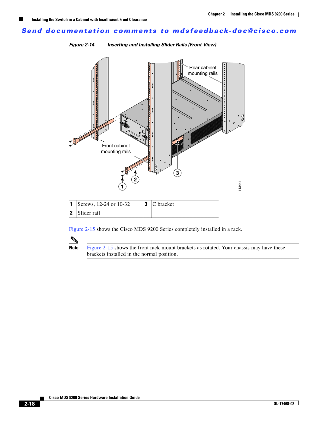 Cisco Systems MDS 9200 Series manual 2-18, 14 Inserting and Installing Slider Rails Front View 