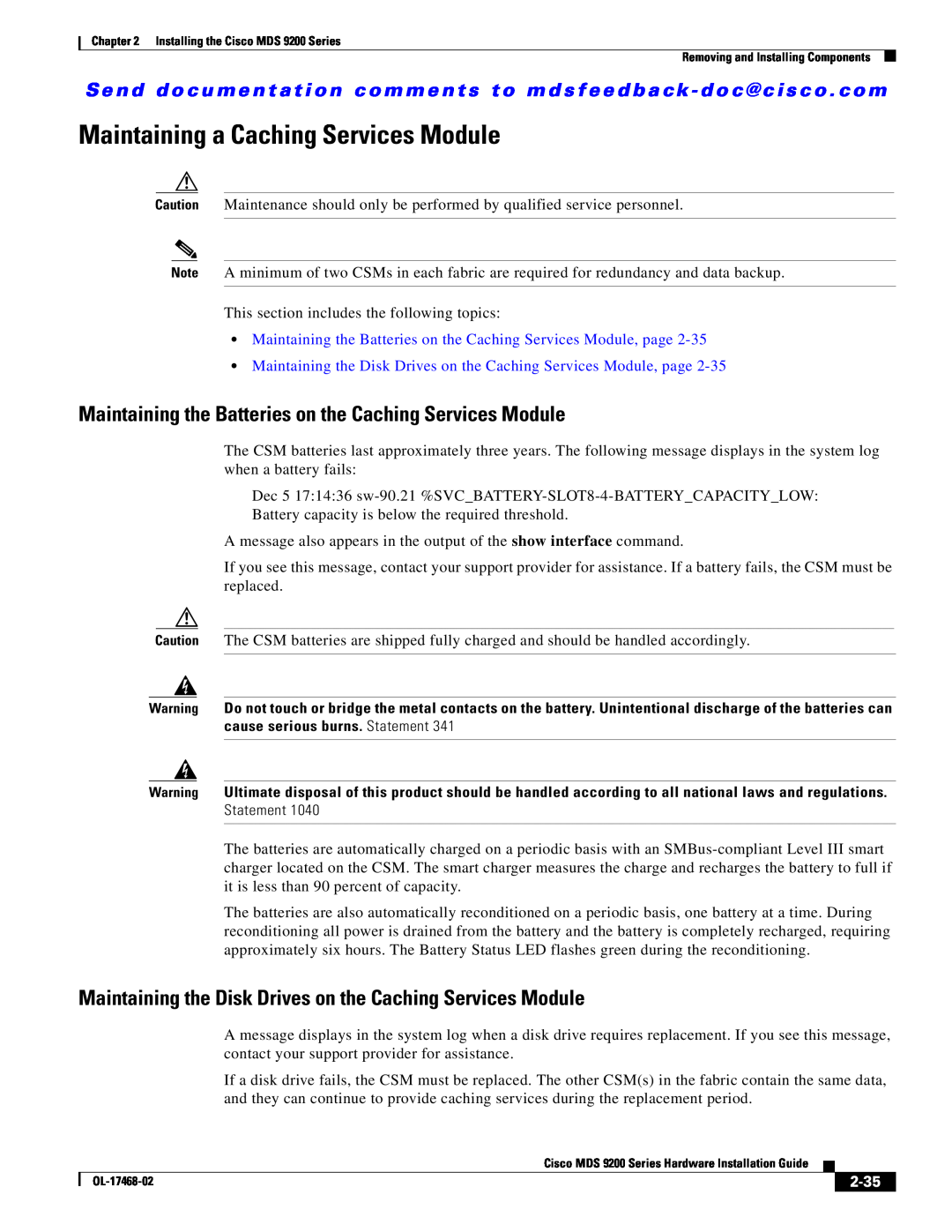 Cisco Systems MDS 9200 Series manual Maintaining a Caching Services Module, 2-35 