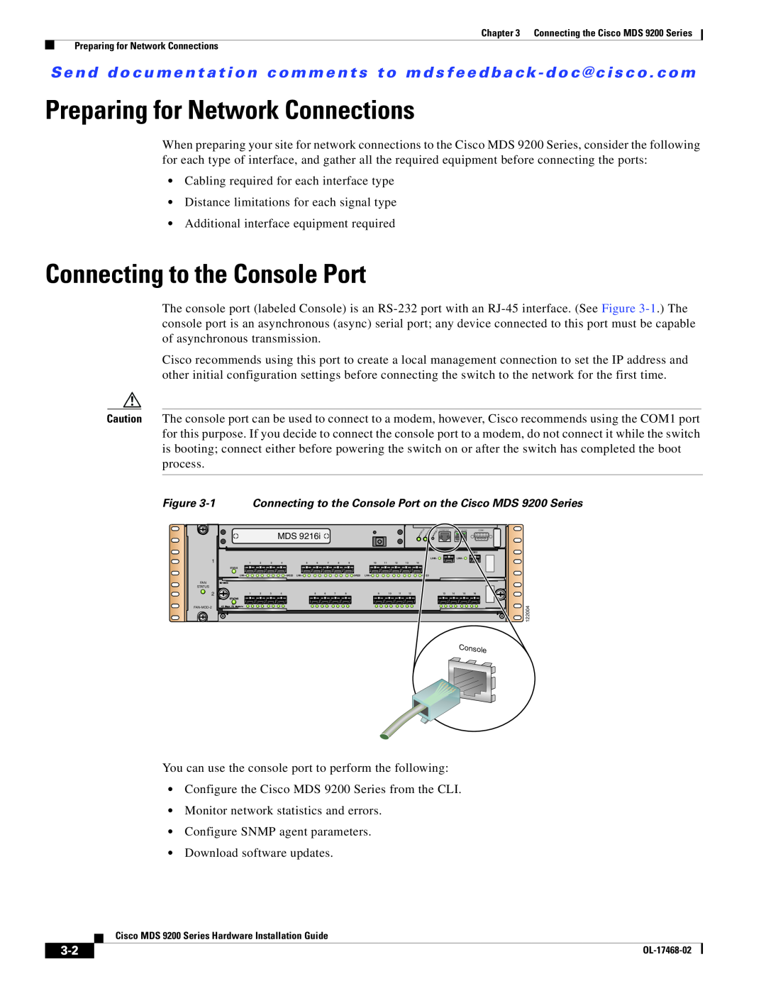 Cisco Systems MDS 9200 Series manual Preparing for Network Connections, Connecting to the Console Port 