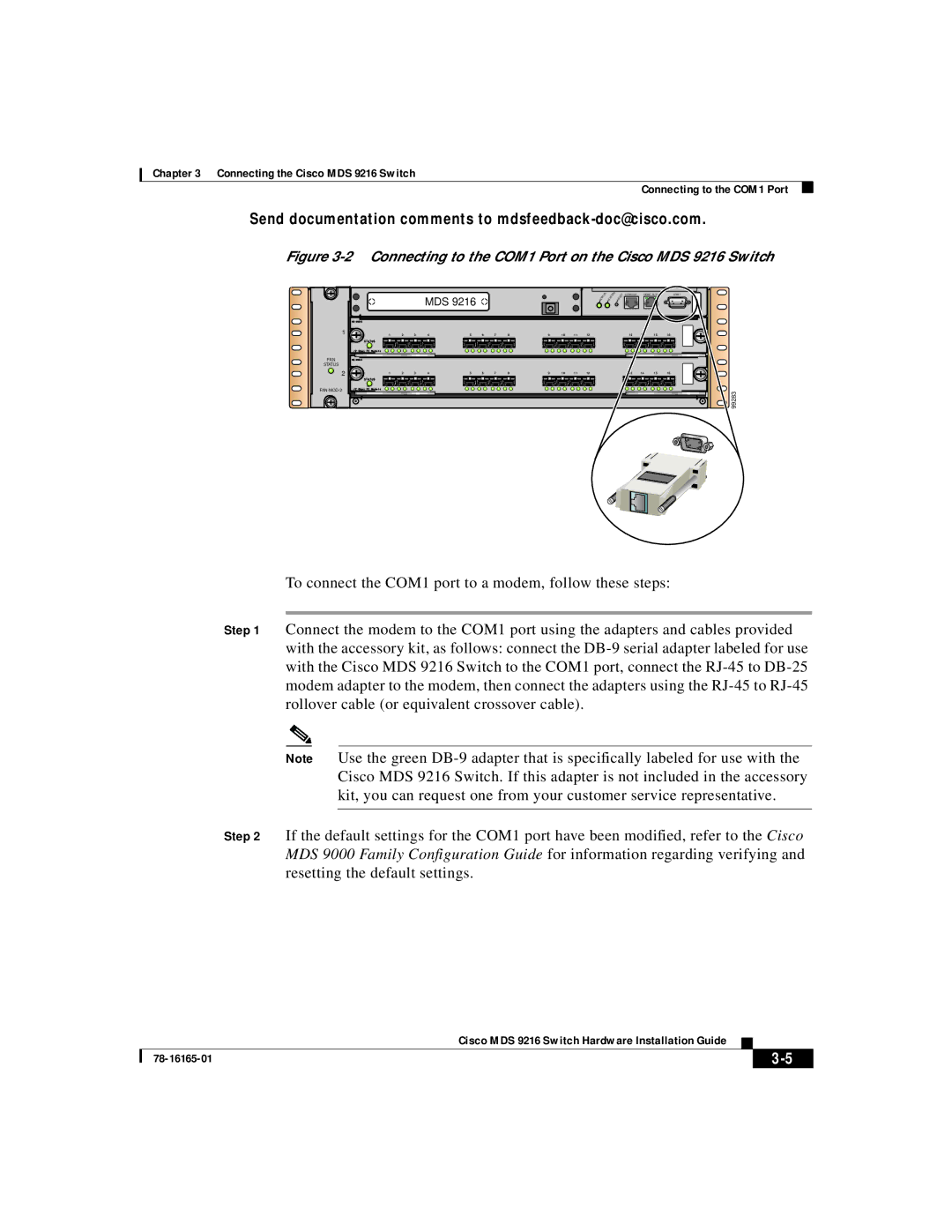 Cisco Systems manual Connecting to the COM1 Port on the Cisco MDS 9216 Switch 