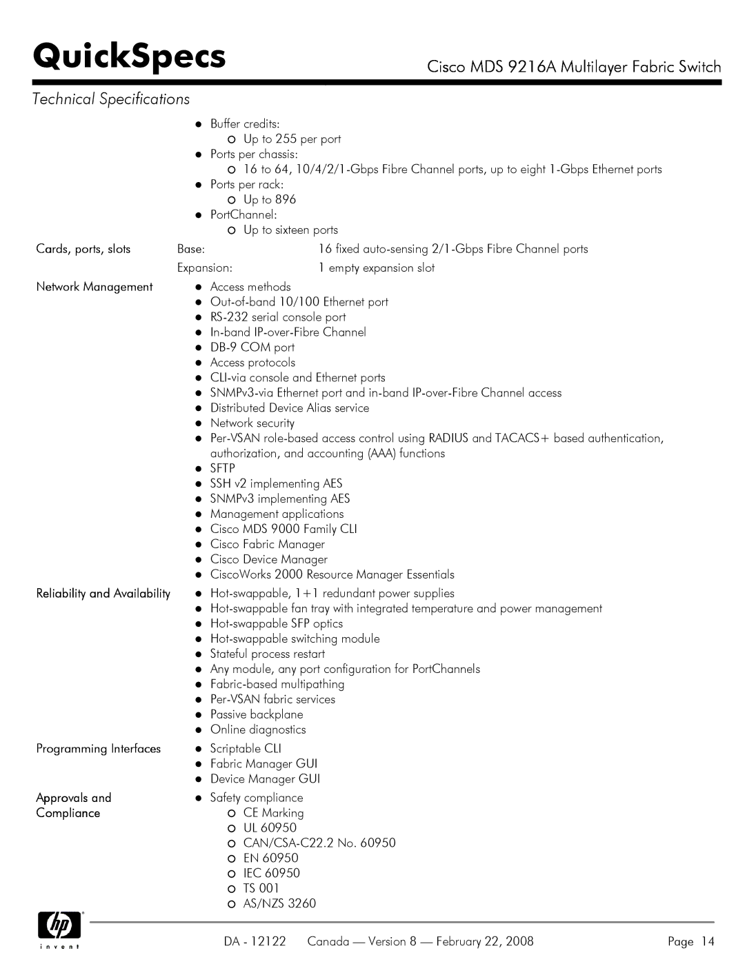 Cisco Systems MDS 9216A manual Cards, ports, slots, Network Management, Sftp, Approvals, Compliance 