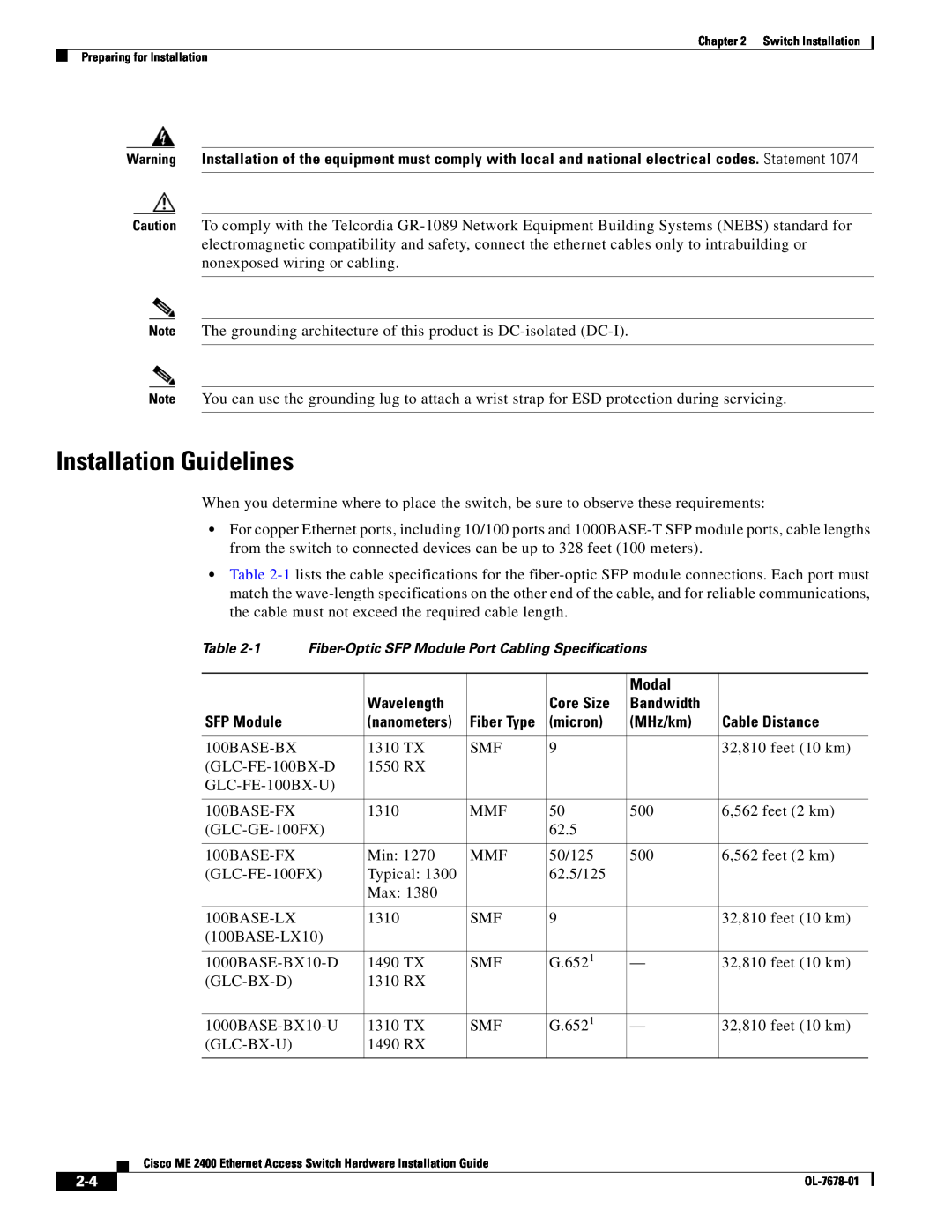 Cisco Systems ME 2400 manual Installation Guidelines 