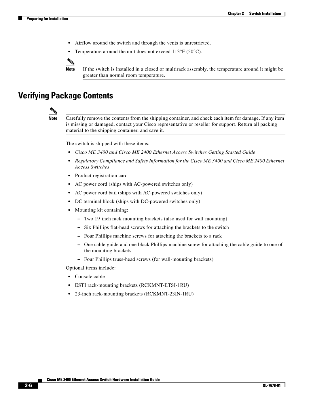 Cisco Systems ME 2400 manual Verifying Package Contents 