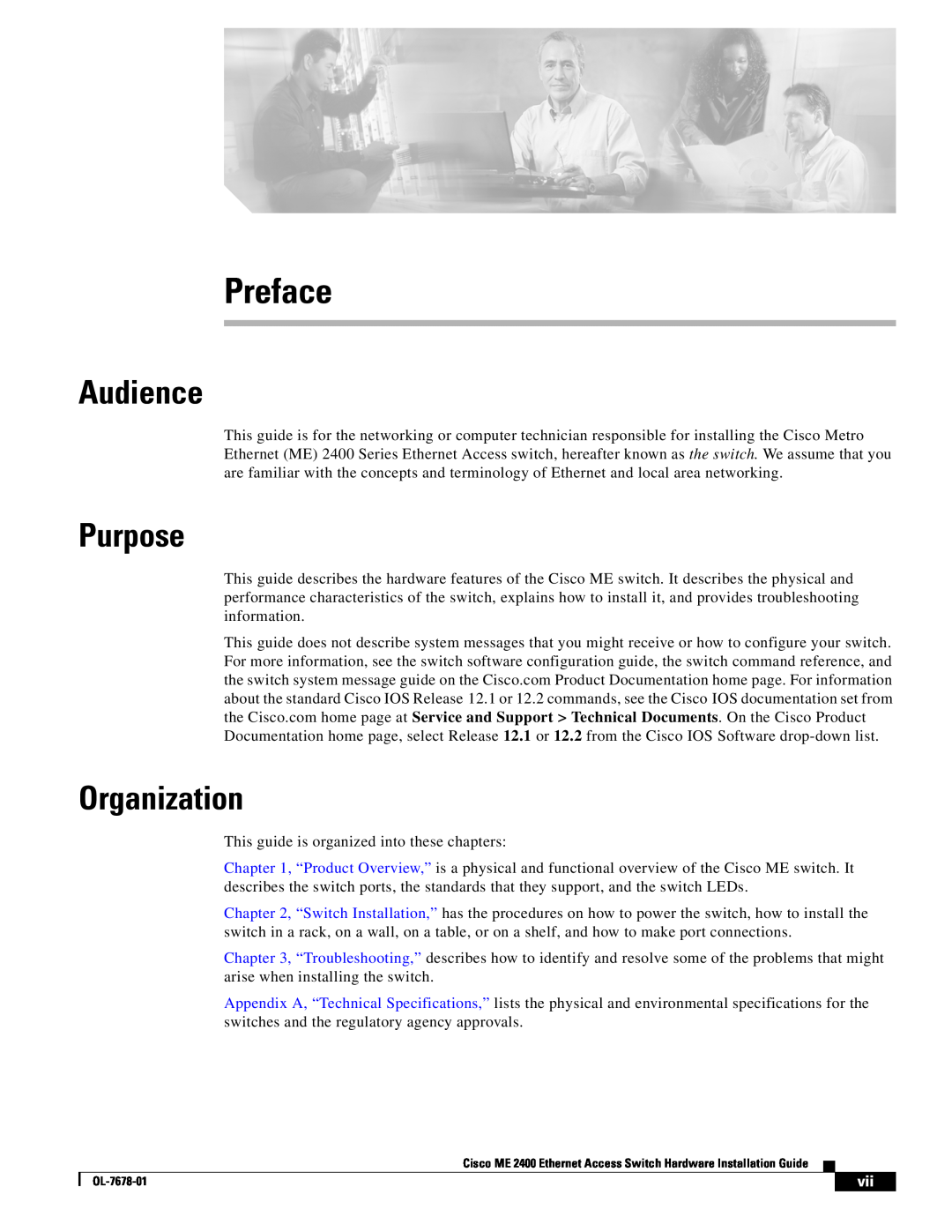 Cisco Systems ME 2400 manual Preface, Audience, Purpose, Organization 